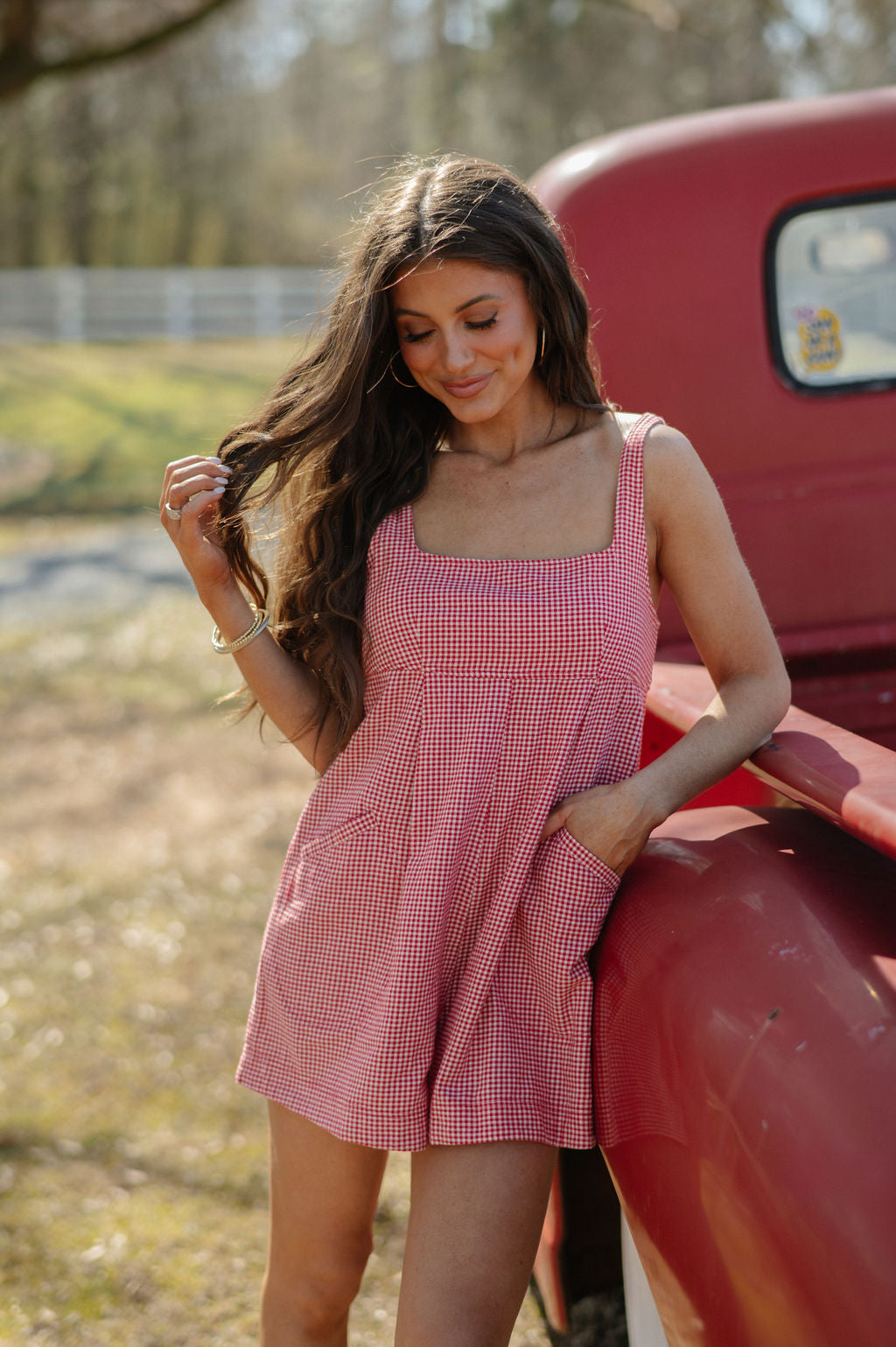 Pocketed Flowy Romper- Red