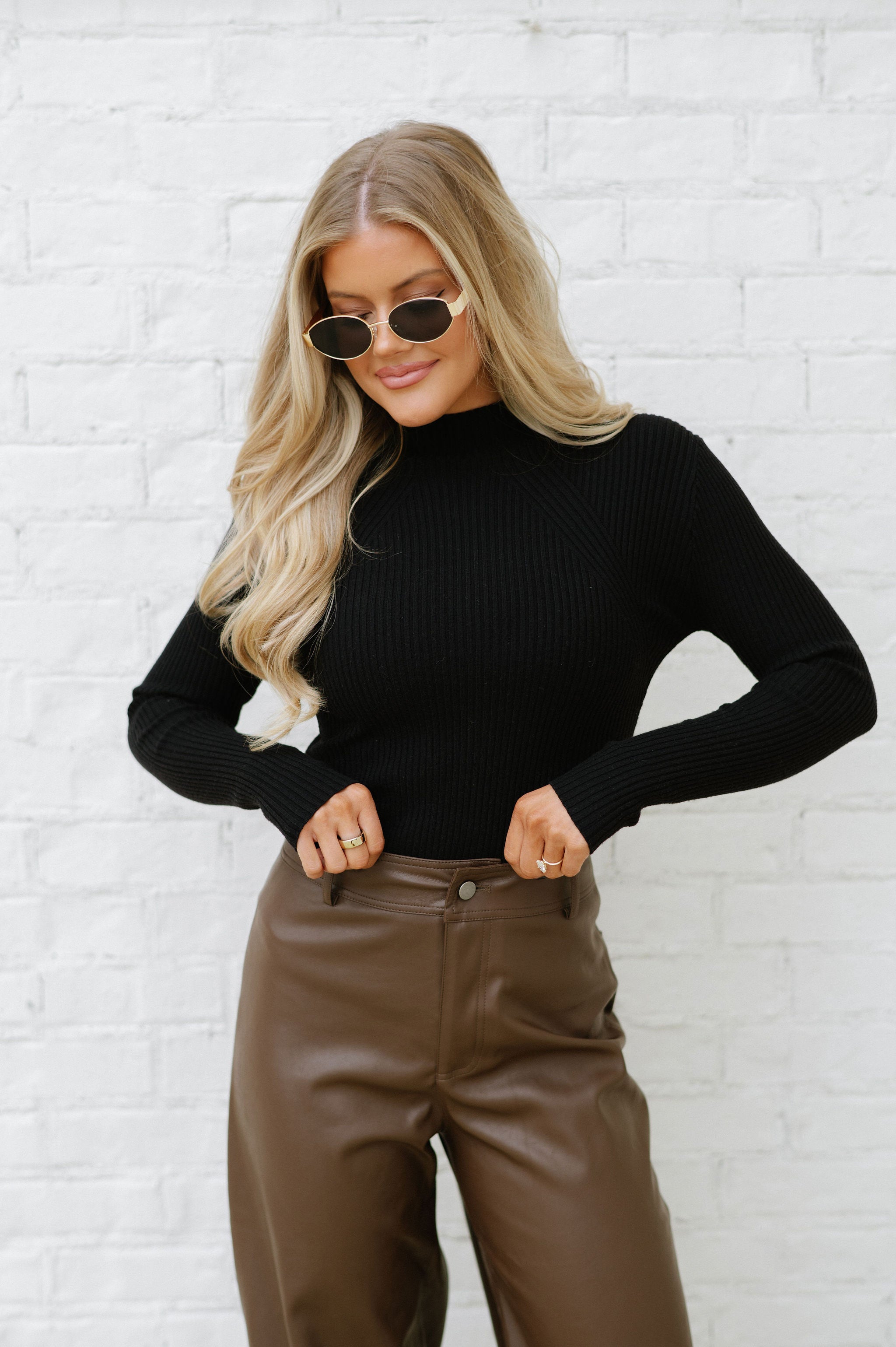 Monica Wide Leg Leather Pants-Brown