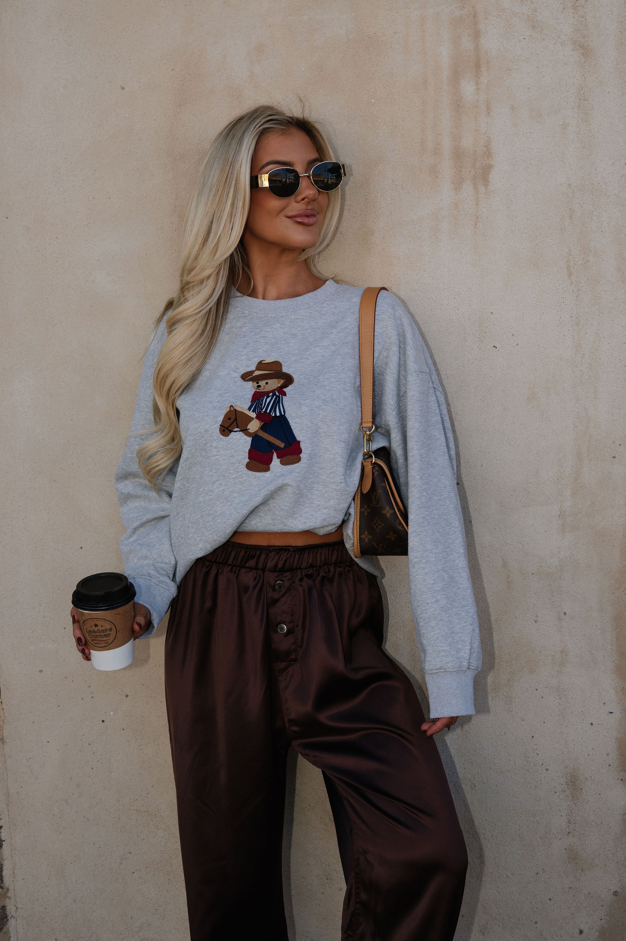 Teddy Crew Neck Sweatshirt-Heather Grey