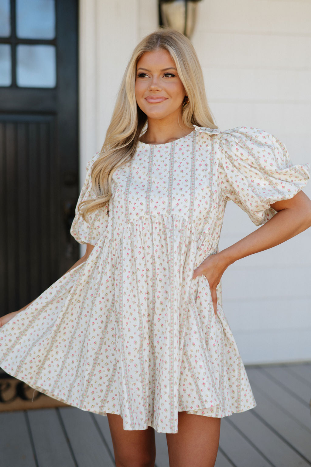 Layla Bow Dress-Cream