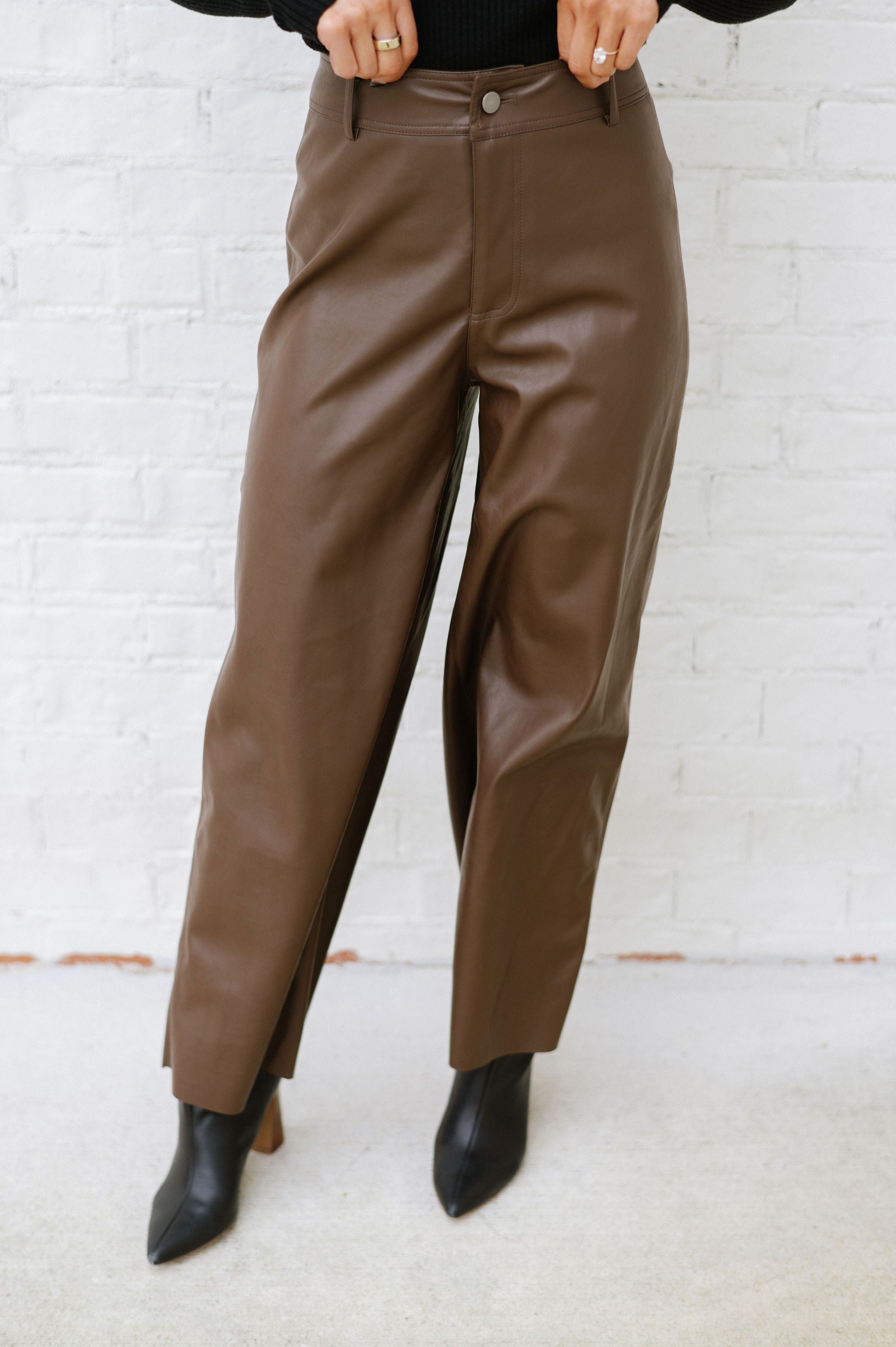 Monica Wide Leg Leather Pants-Brown