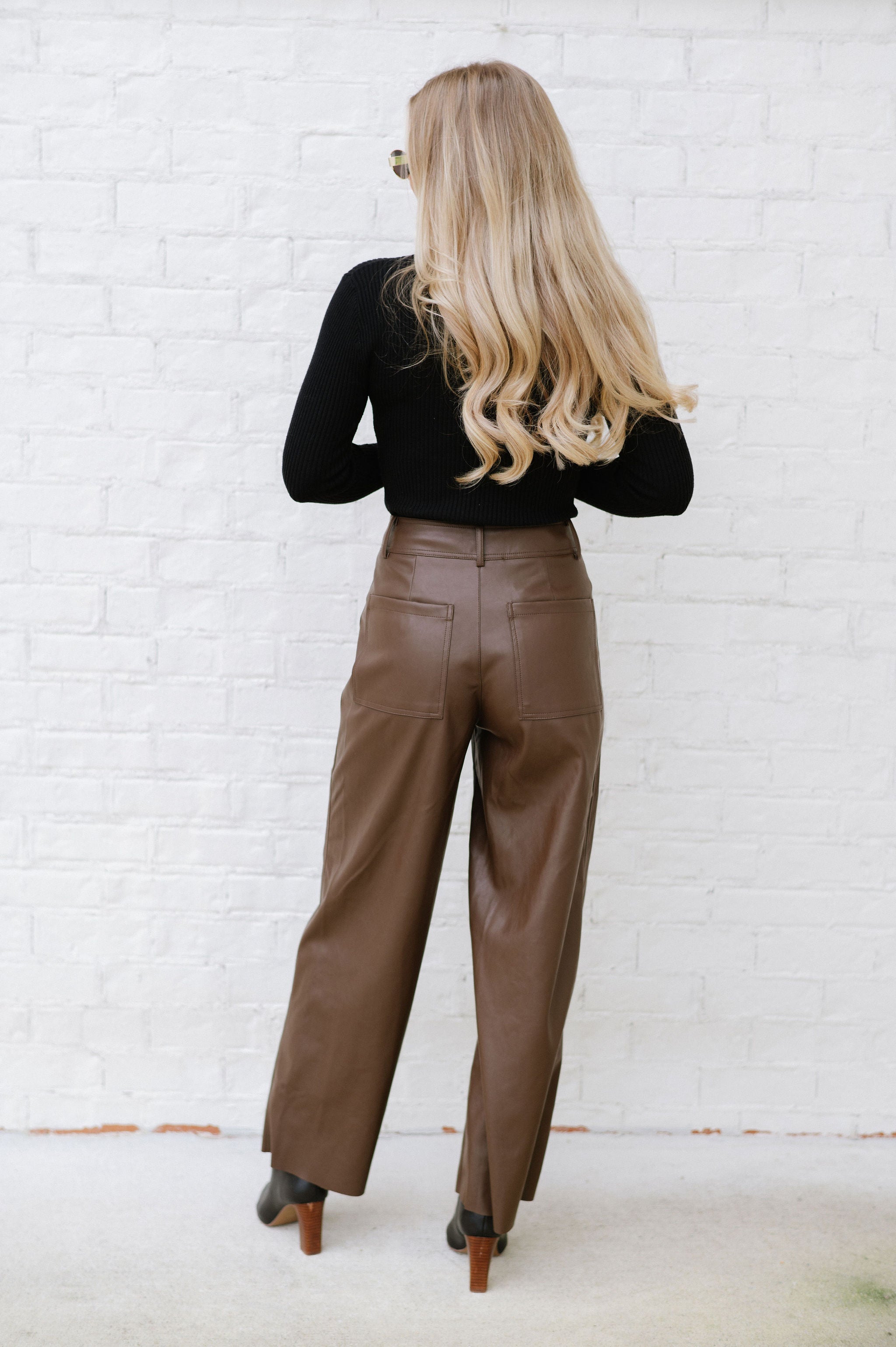 Monica Wide Leg Leather Pants-Brown