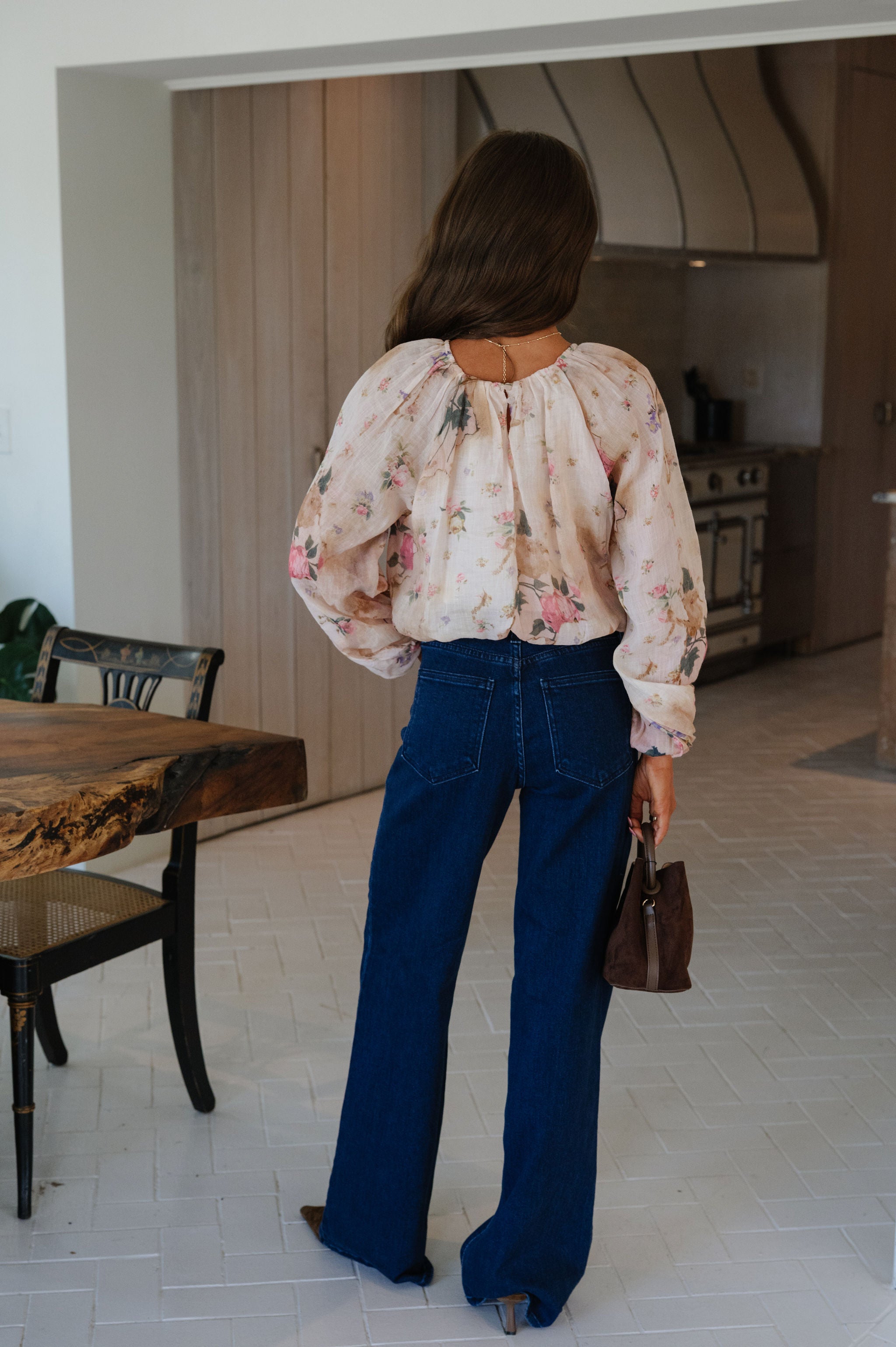 Floral Long Sleeve Blouse-Natural
