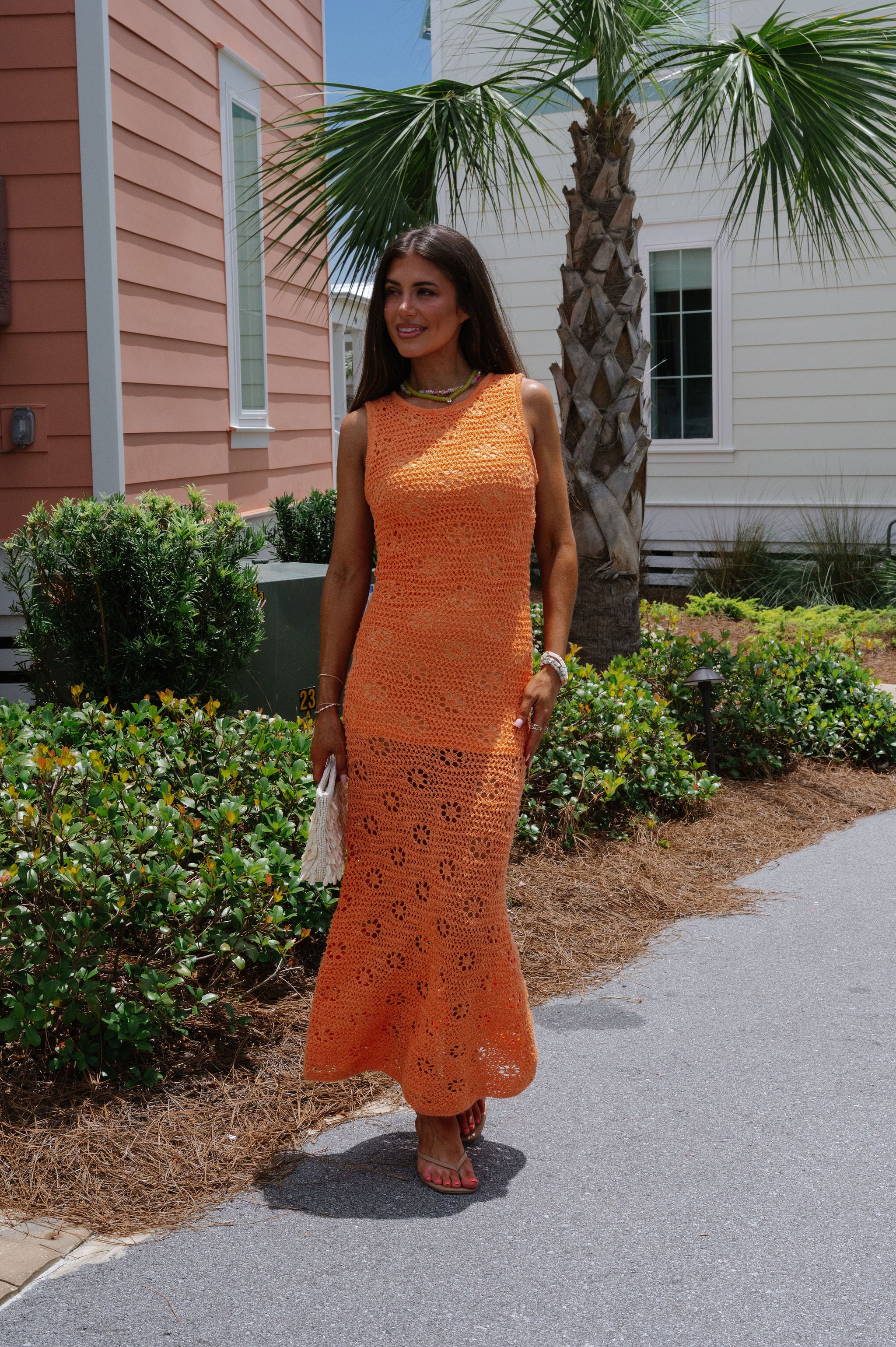Sophia Crochet Maxi Dress-Orange