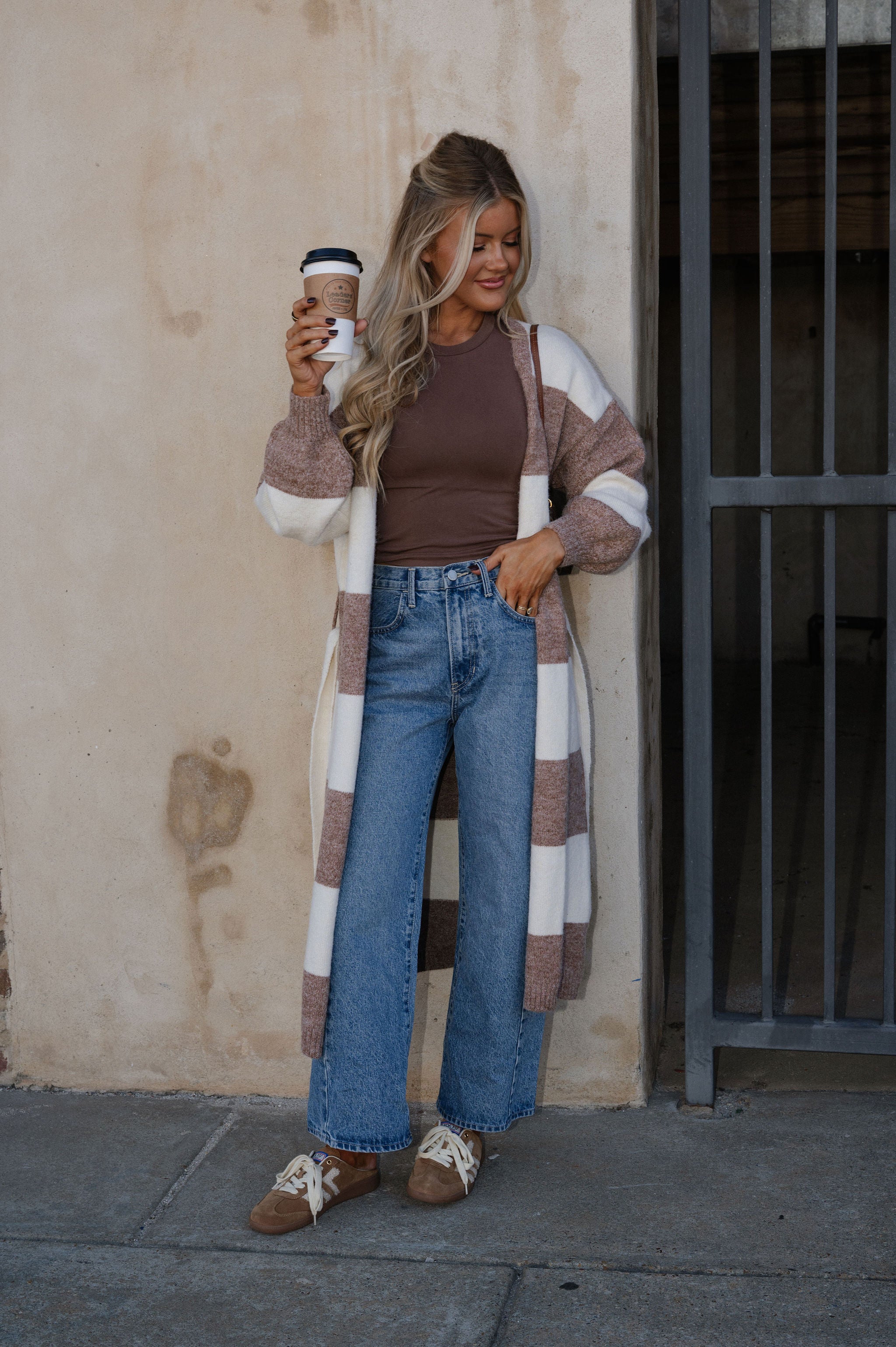 Ivy Striped Cardigan-Cream/Taupe