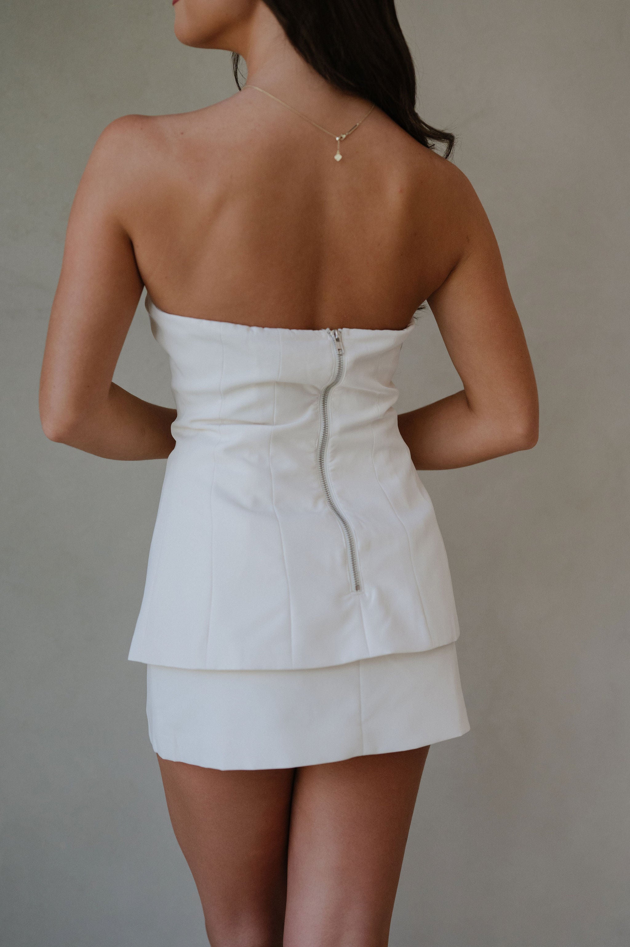 Button Detail Tube Mini Dress-Cream