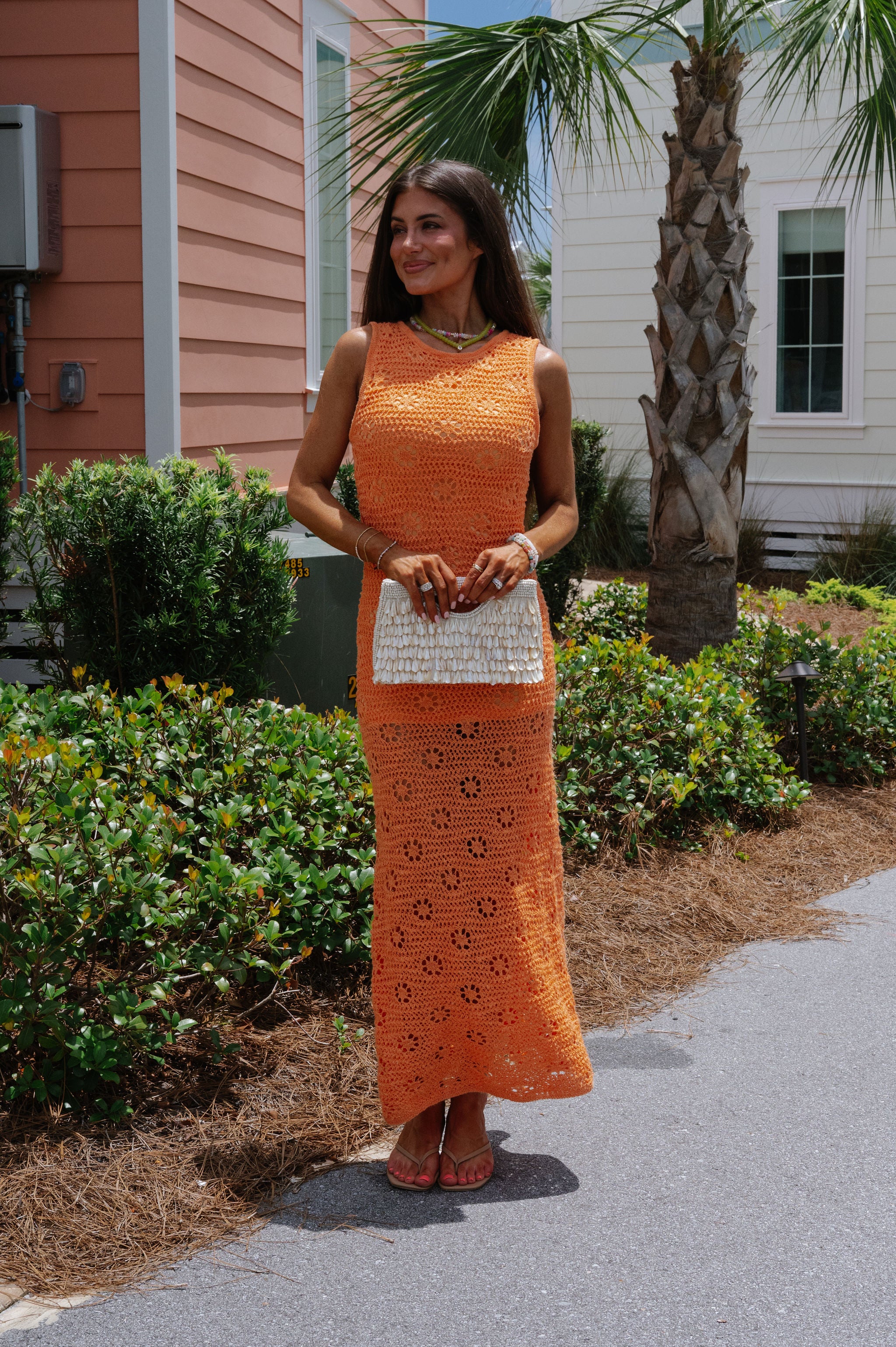 Sophia Crochet Maxi Dress-Orange