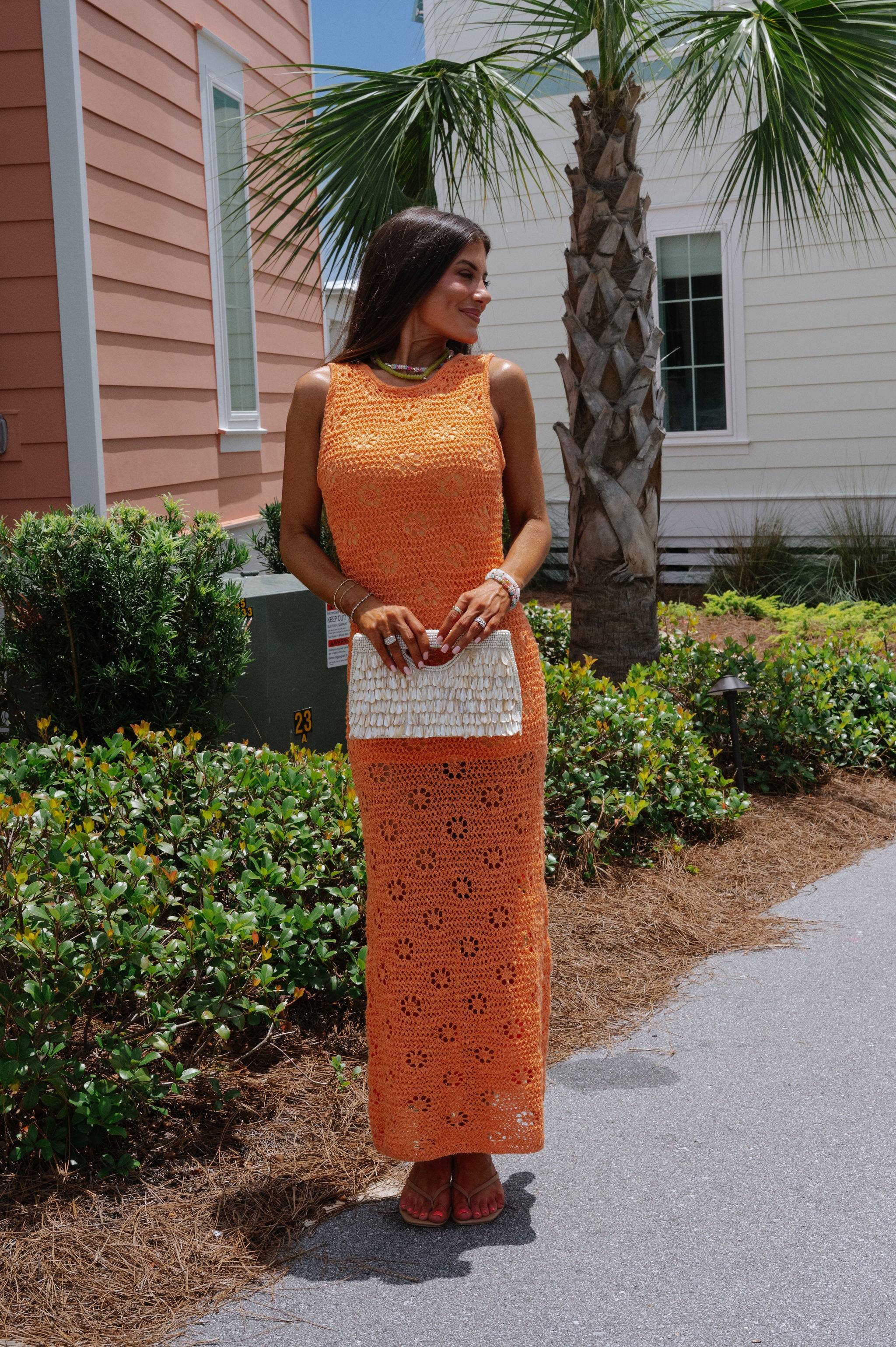 Sophia Crochet Maxi Dress-Orange