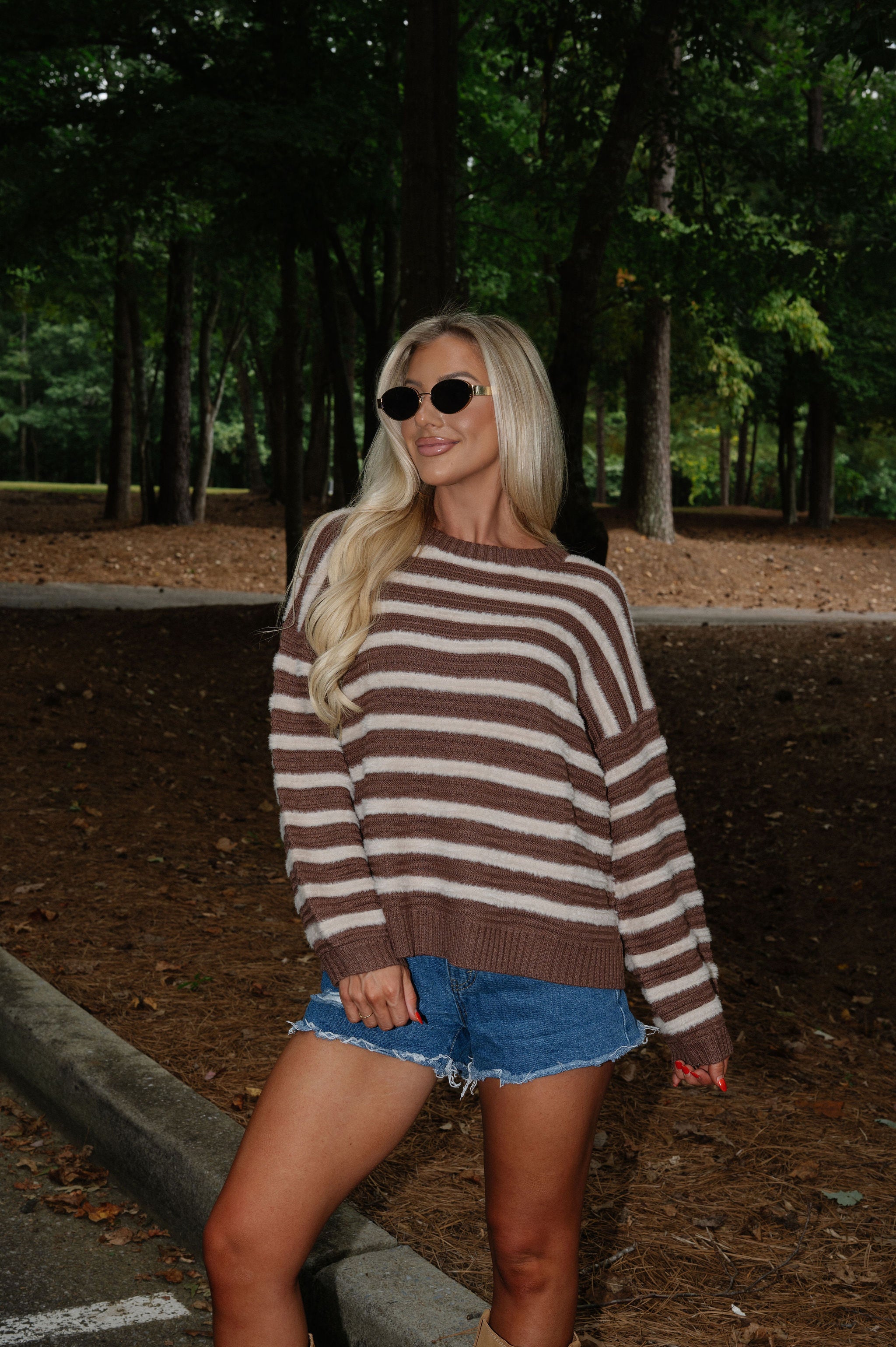 Benny Ribbed Striped Sweater-Brown/Ecru