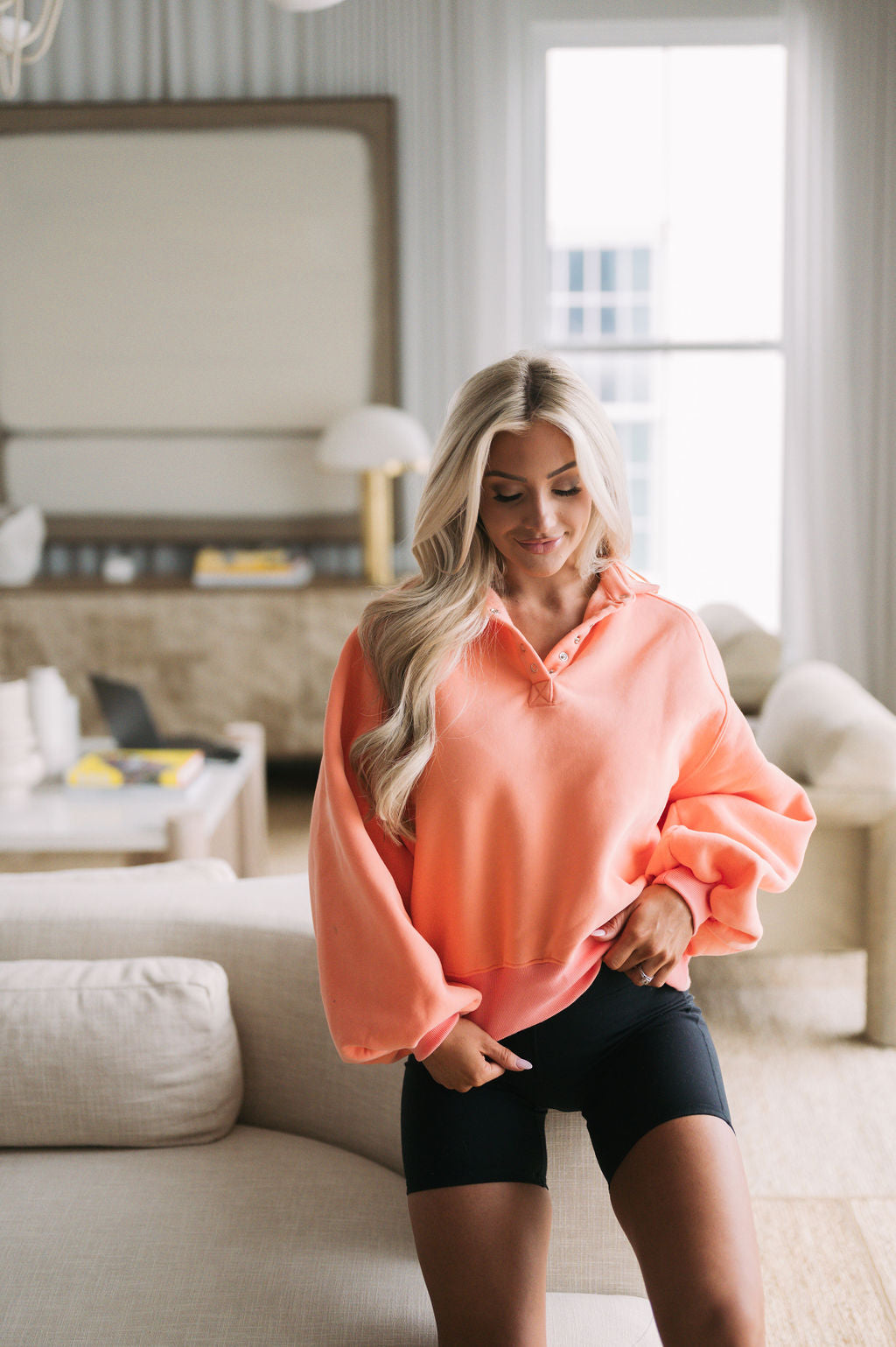 Brooklyn Mineral Washed Pullover-Coral
