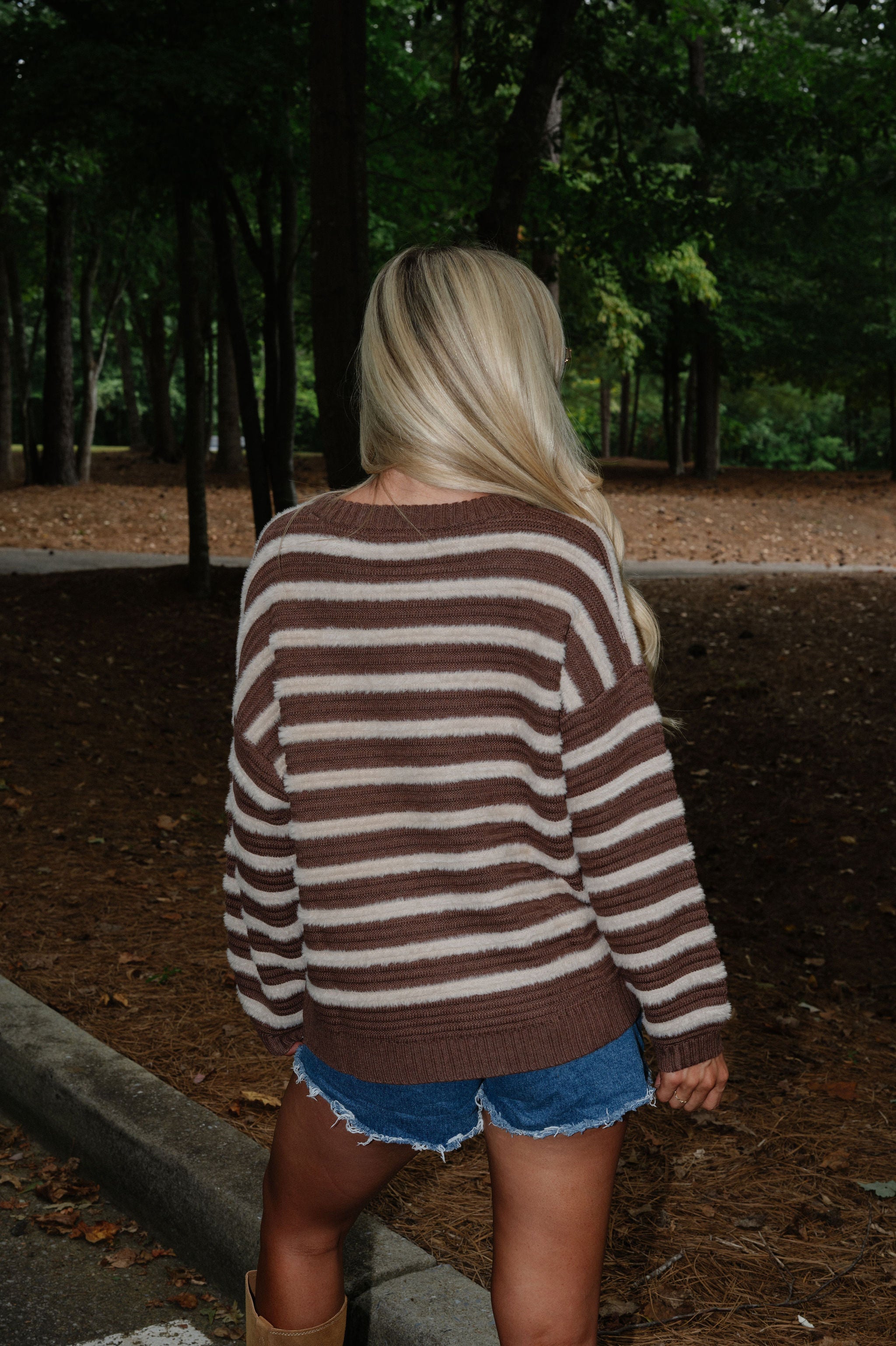 Benny Ribbed Striped Sweater-Brown/Ecru