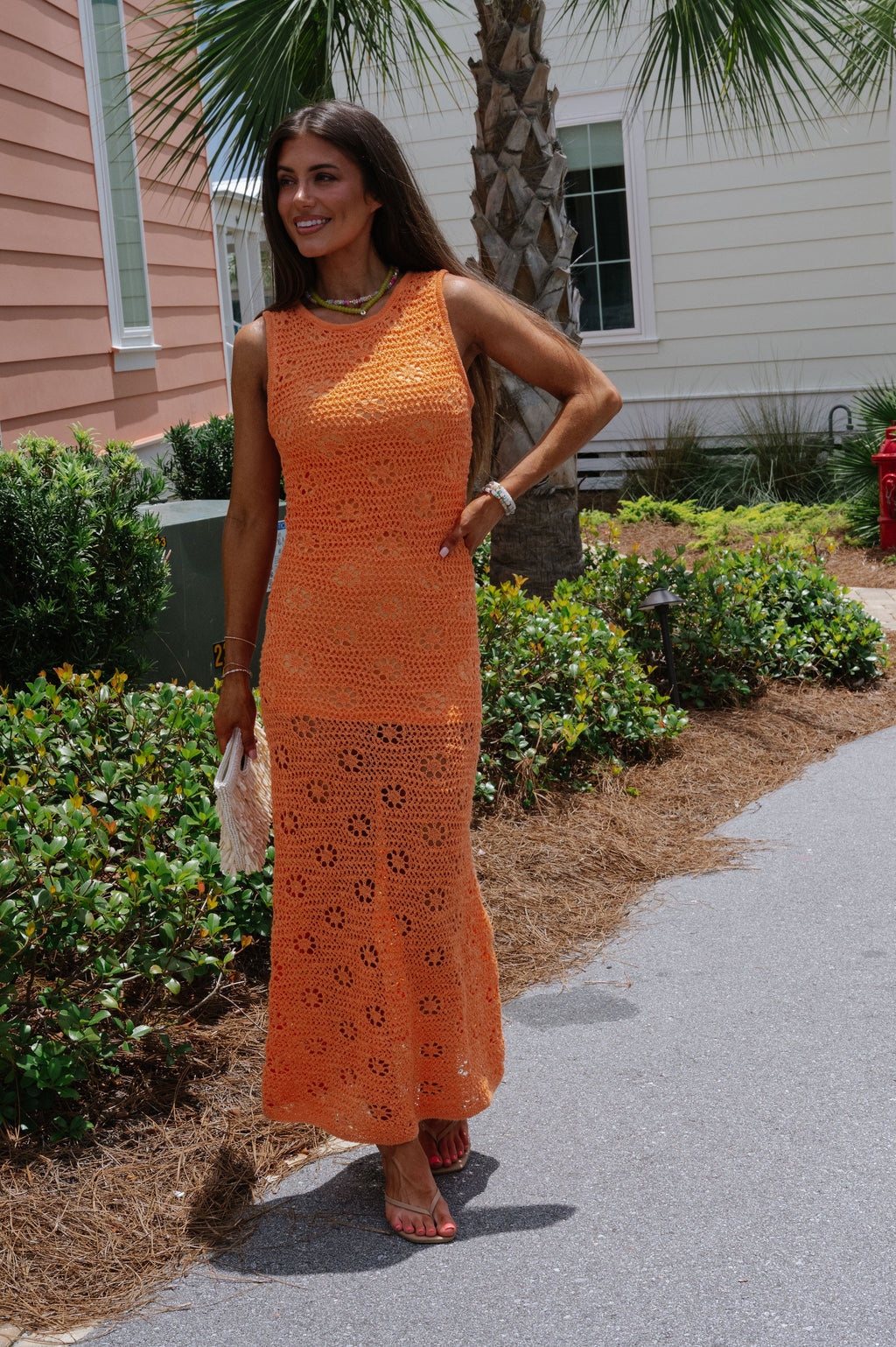 Sophia Crochet Maxi Dress-Orange L