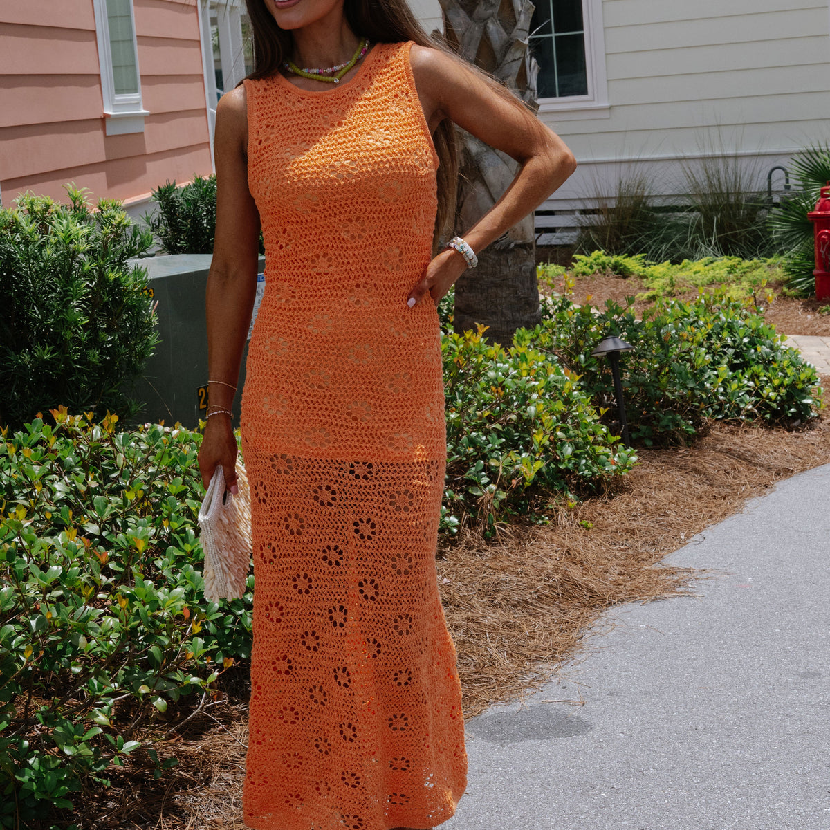 orange patterned maxi dress Sadie Maxi Dress Orange Tropical Tulip Jacquard Pink / M