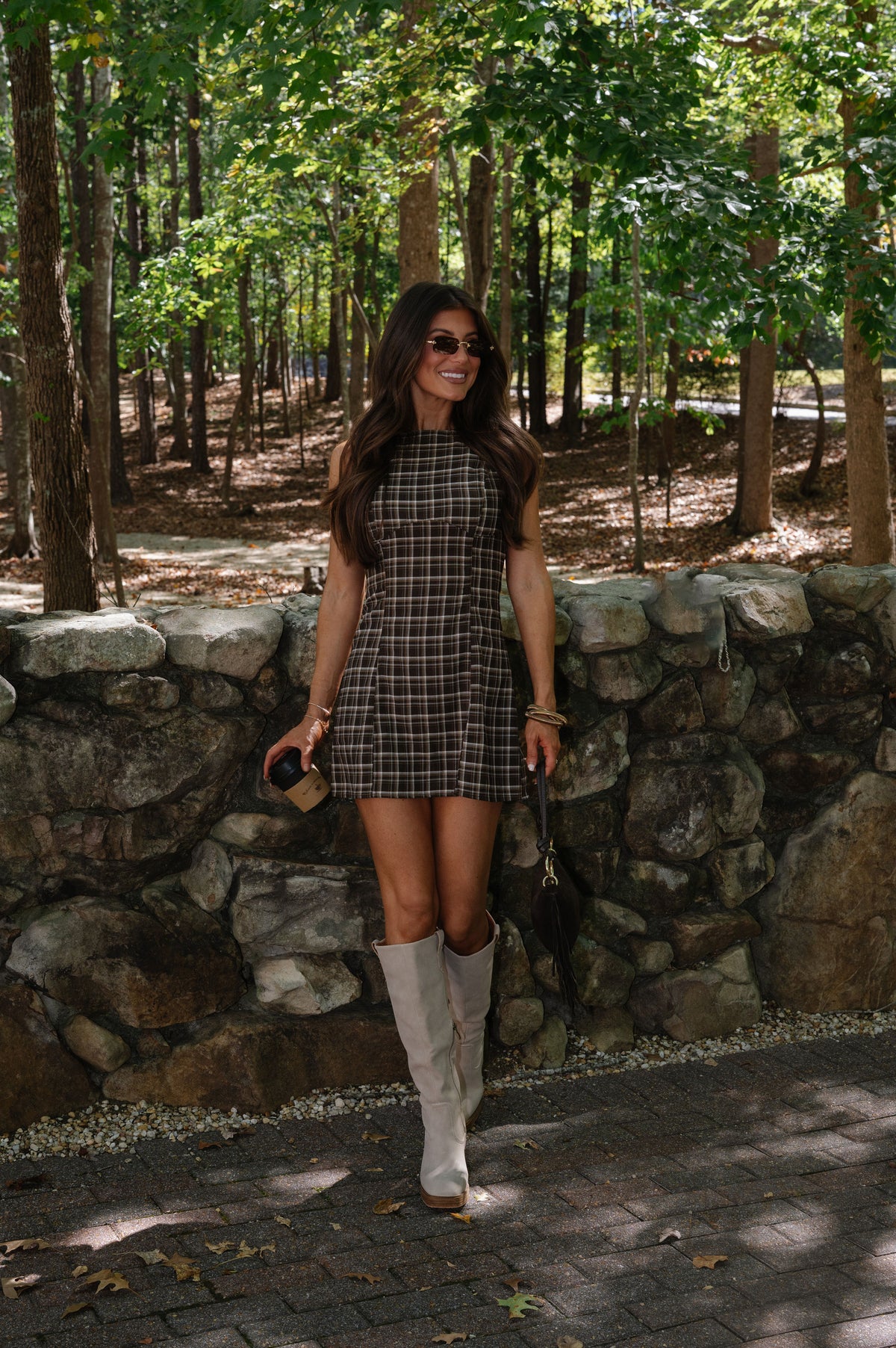 Scarlett Plaid Mini Dress-Brown