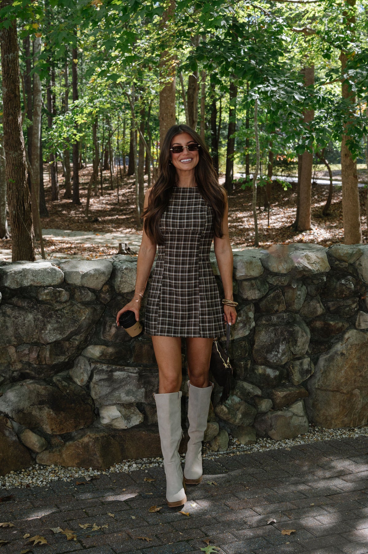Scarlett Plaid Mini Dress-Brown