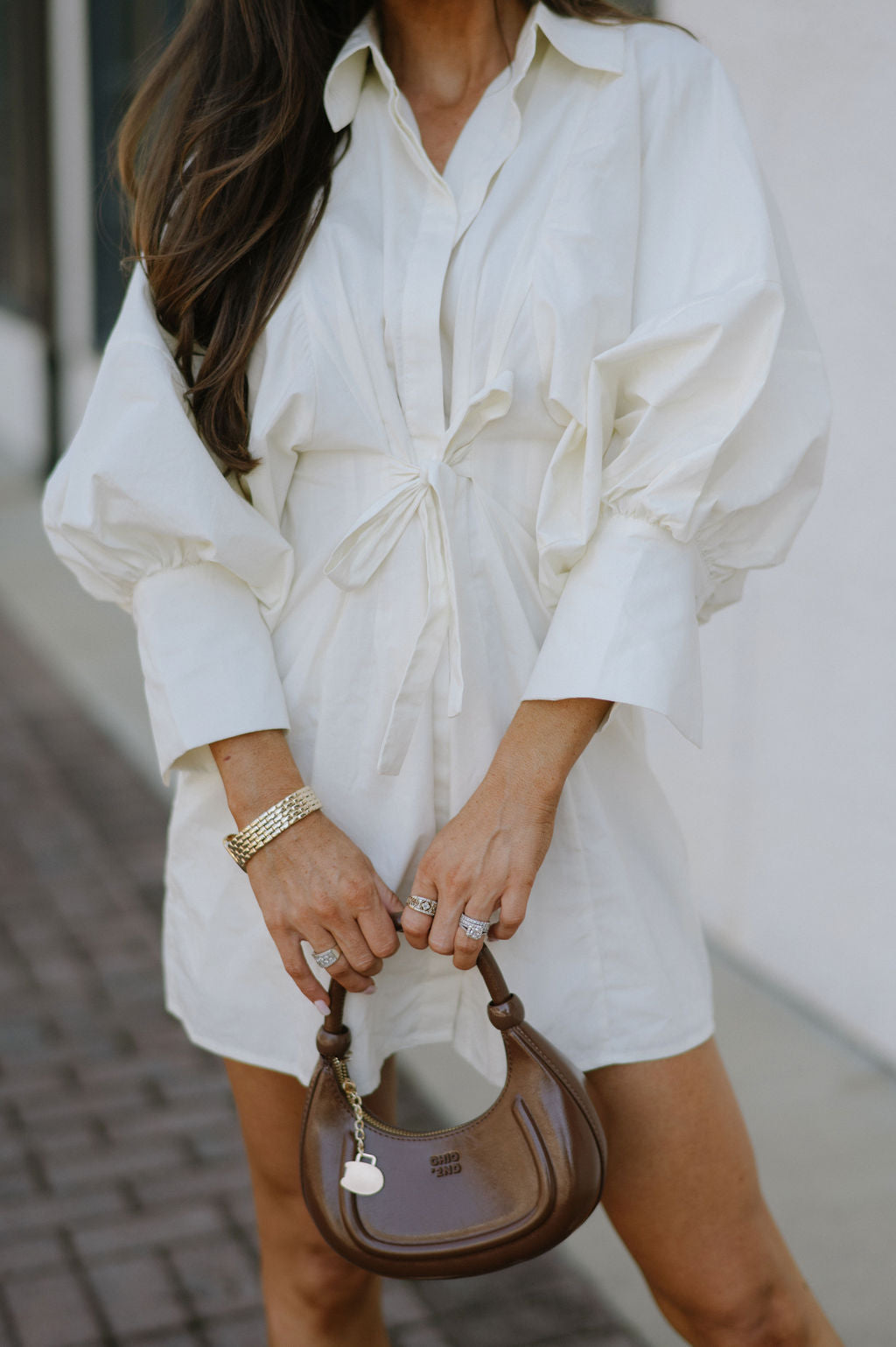 Puff Sleeve Mini Poplin Dress