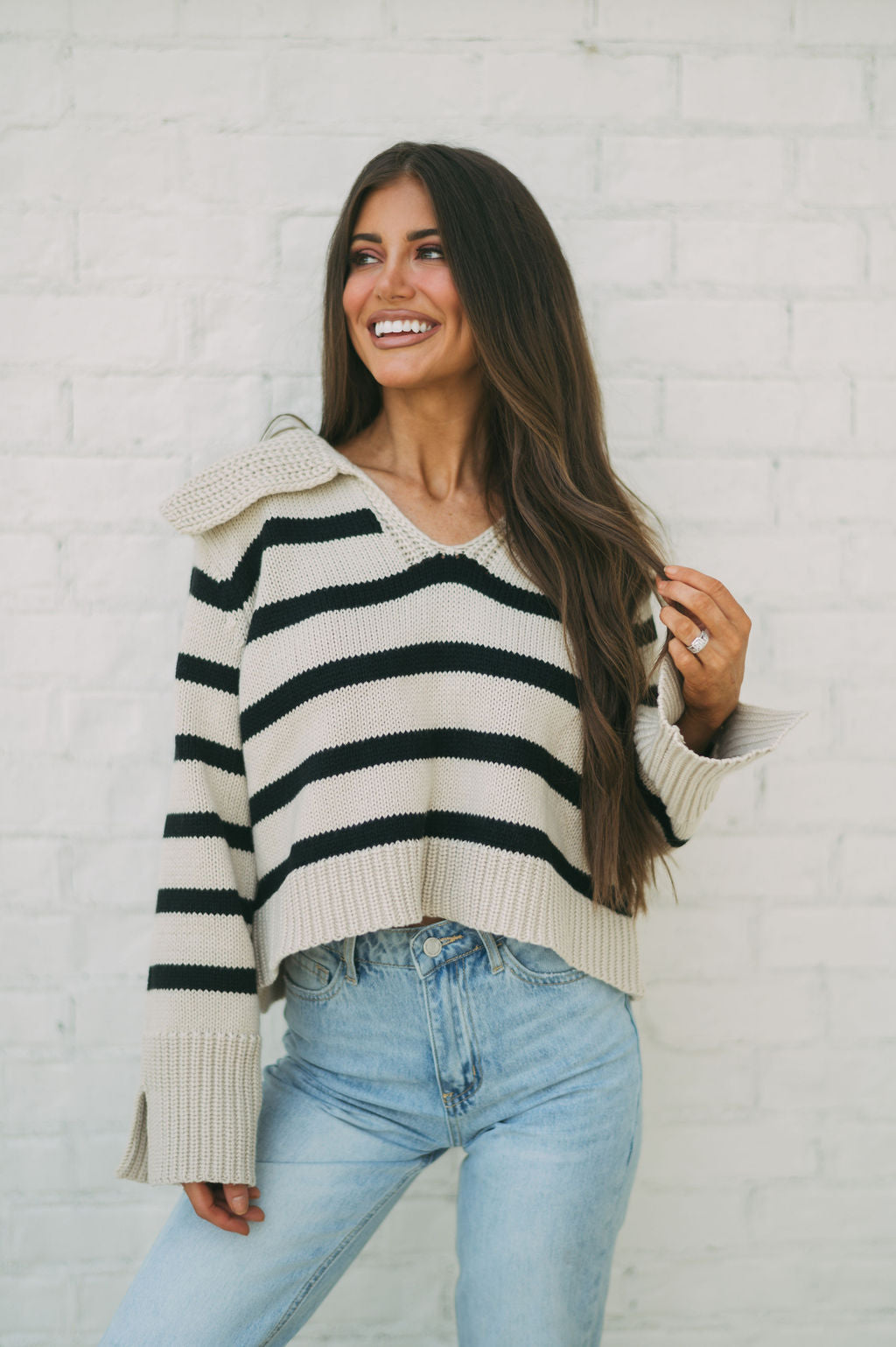 Layla Striped Sweater- Khaki/Black