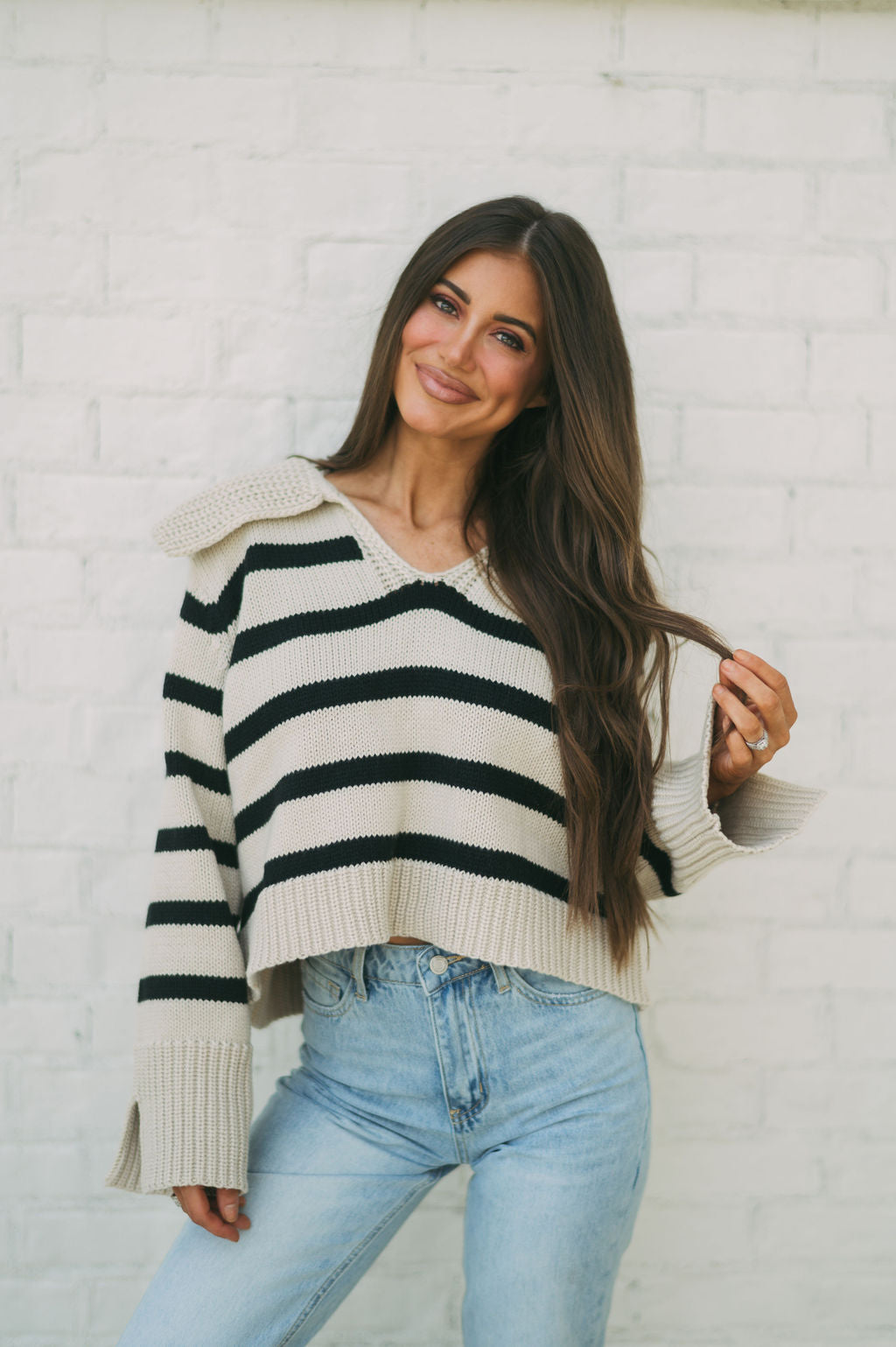 Layla Striped Sweater- Khaki/Black