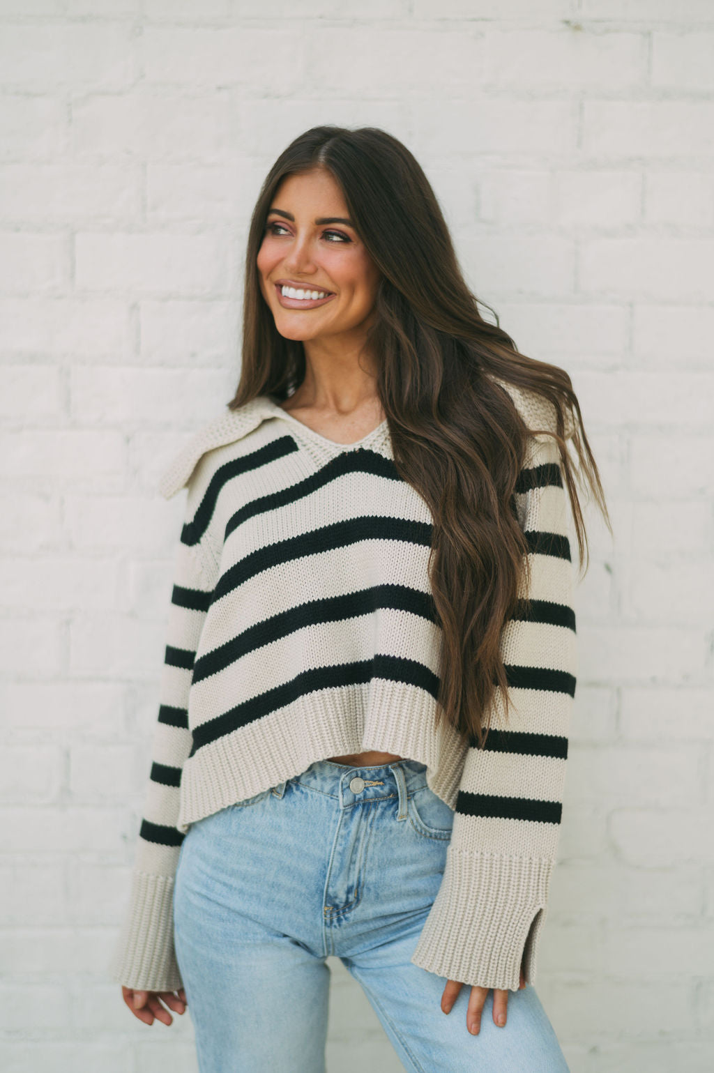 Layla Striped Sweater- Khaki/Black