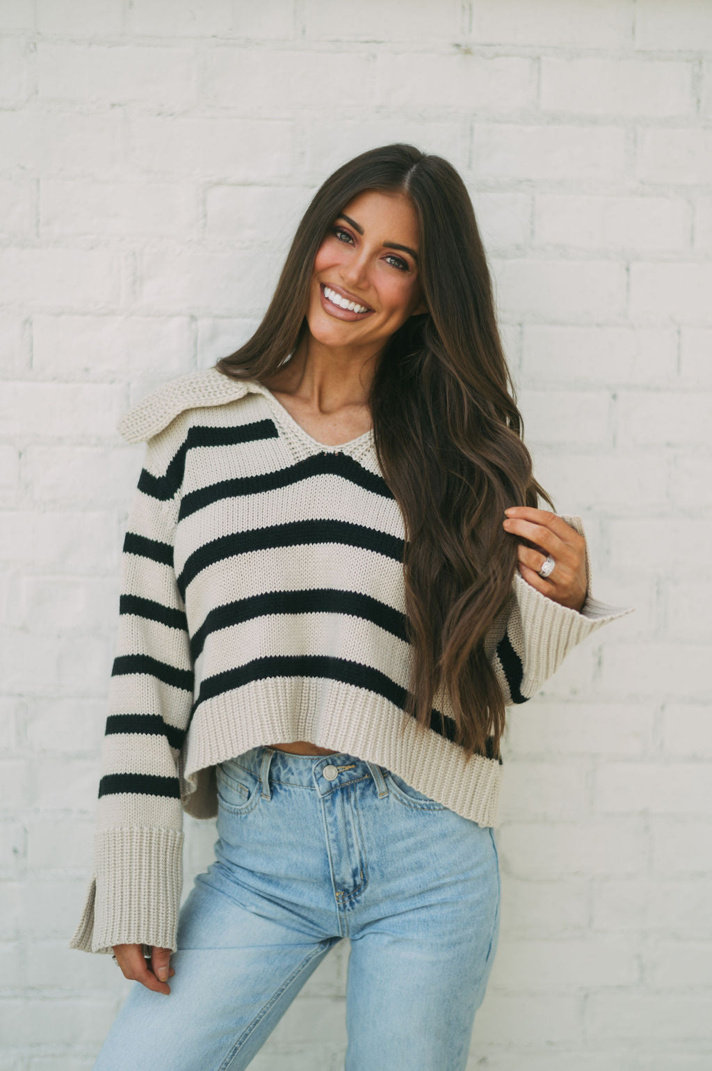 Layla Striped Sweater- Khaki/Black