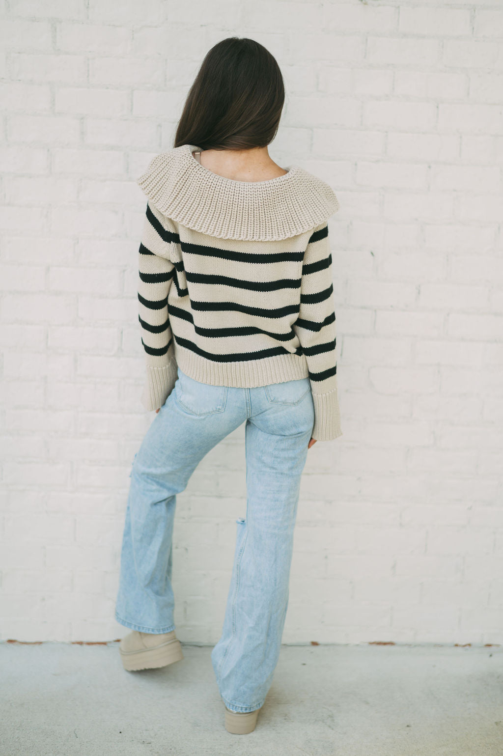 Layla Striped Sweater- Khaki/Black