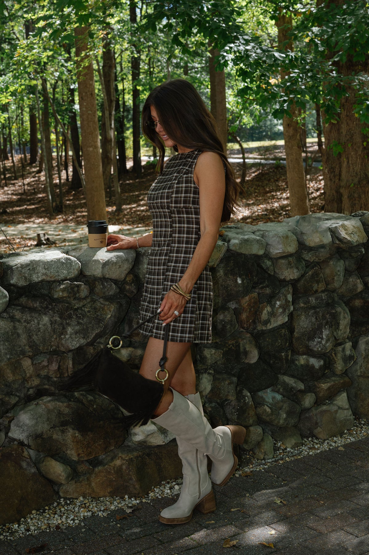 Scarlett Plaid Mini Dress-Brown
