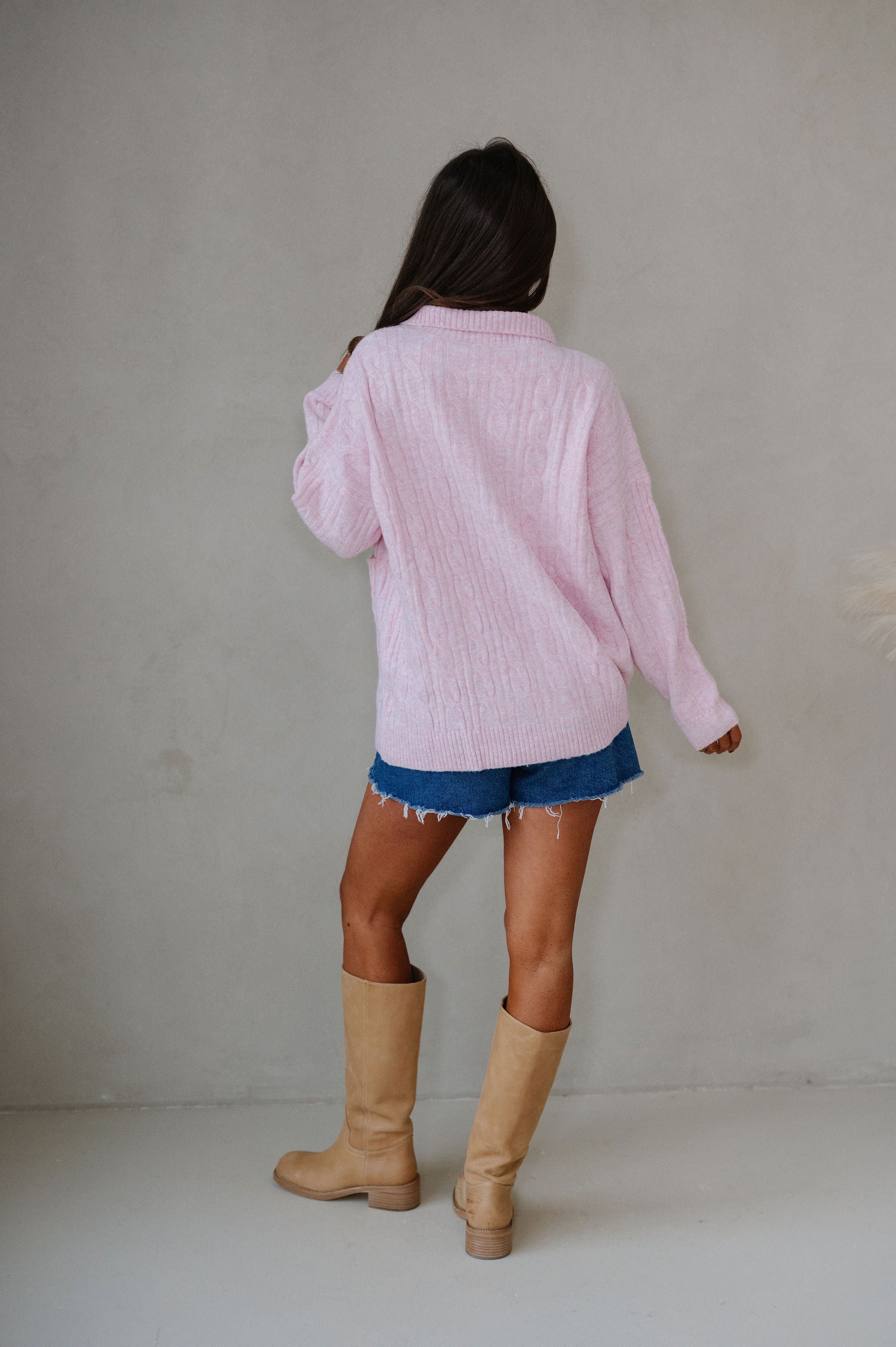 Tara Cable Knit Cardigan-Pink
