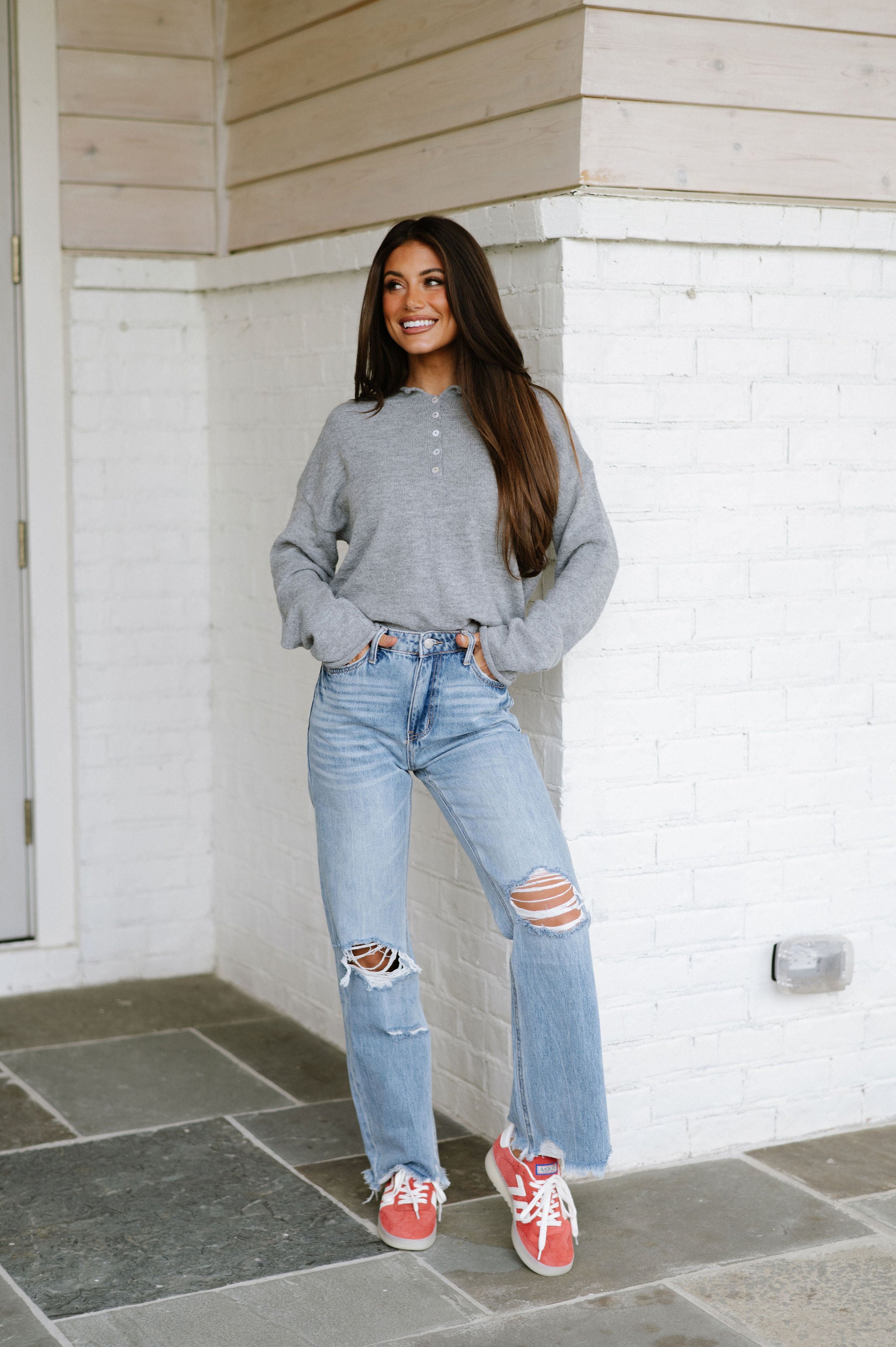 Heather Grey Quarter Button Sweater