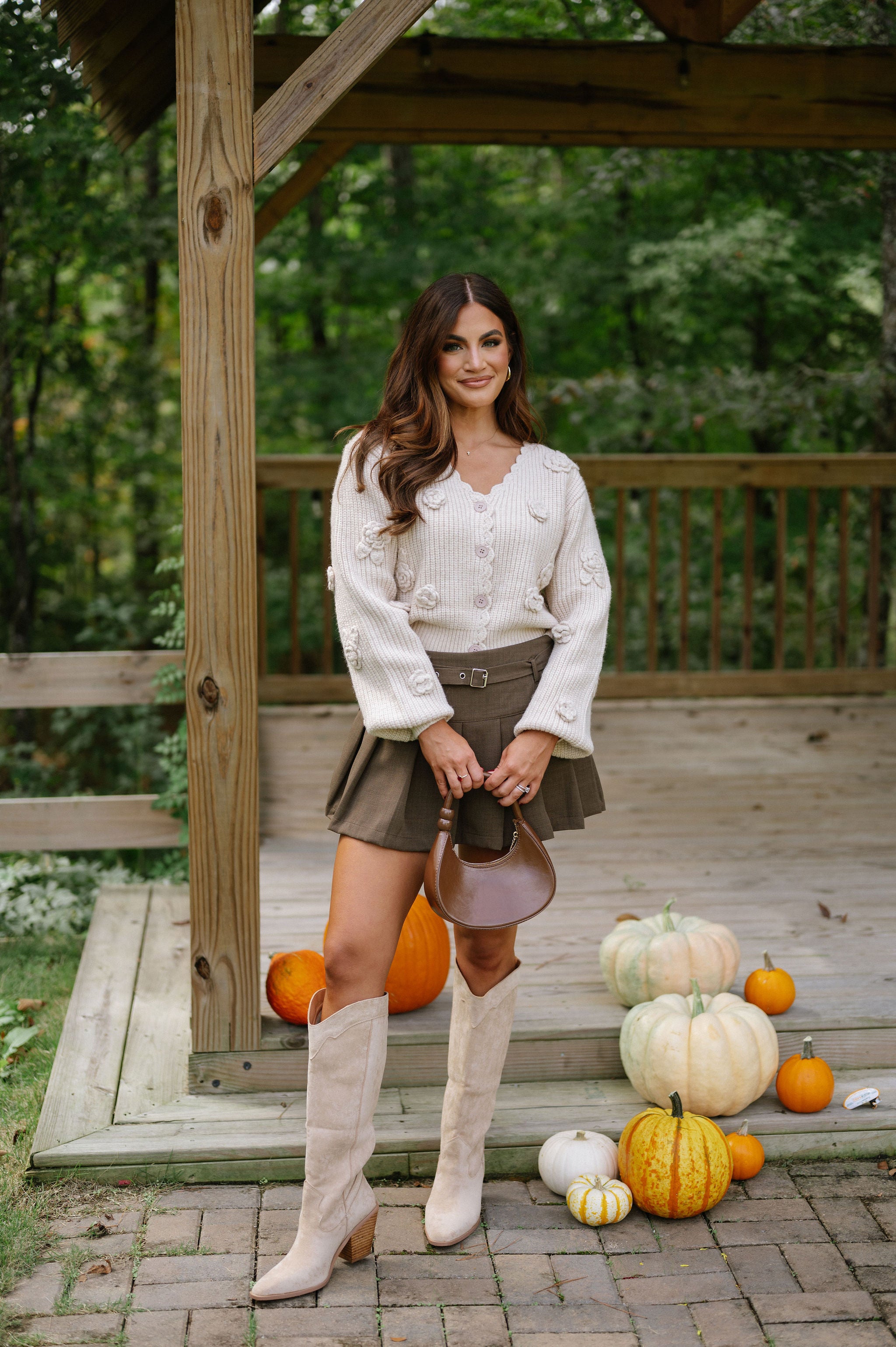 Crochet Flower Cardigan-Light Taupe