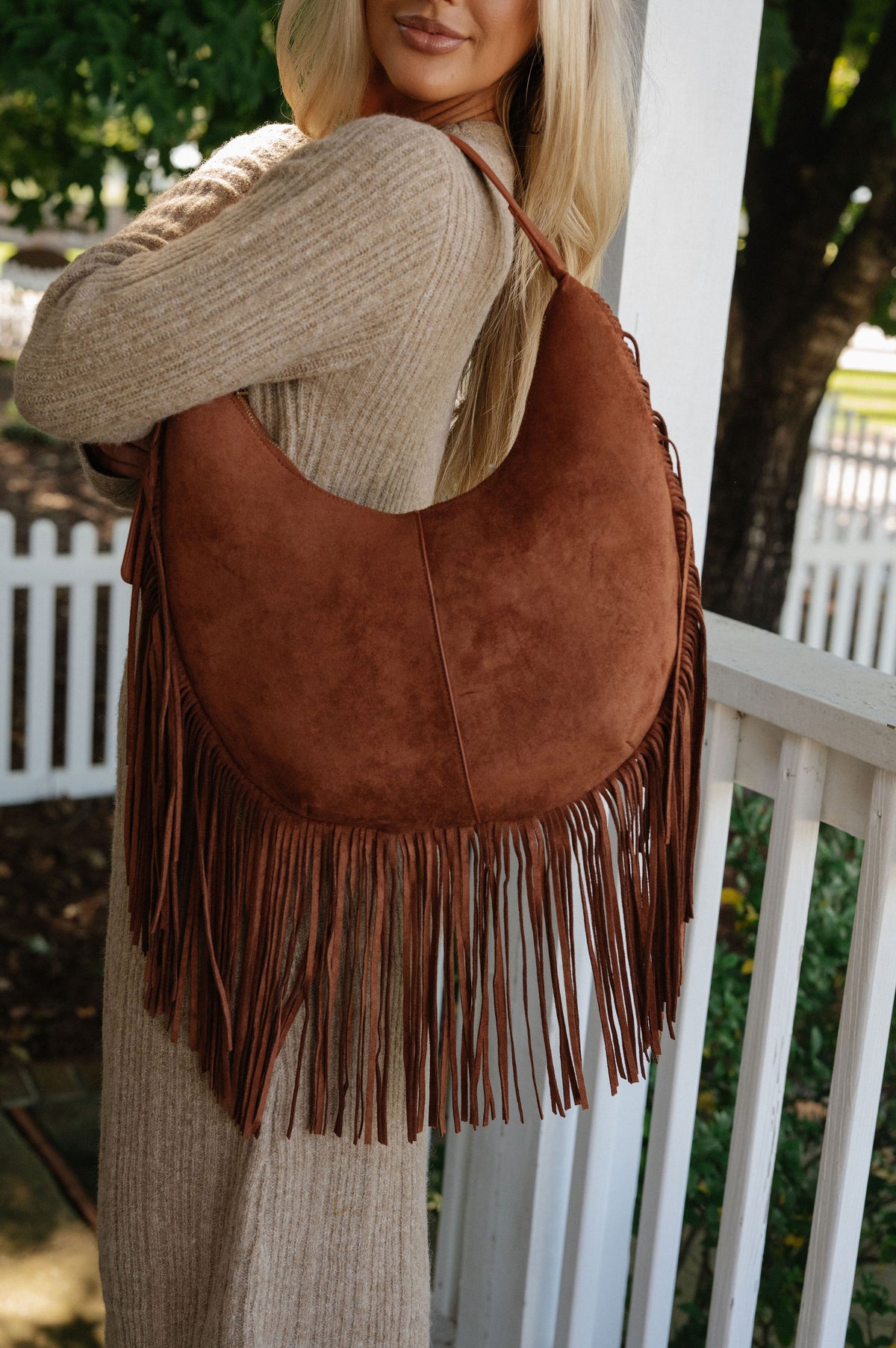 Layered Fringe Shoulder Bag-Burnt Rust