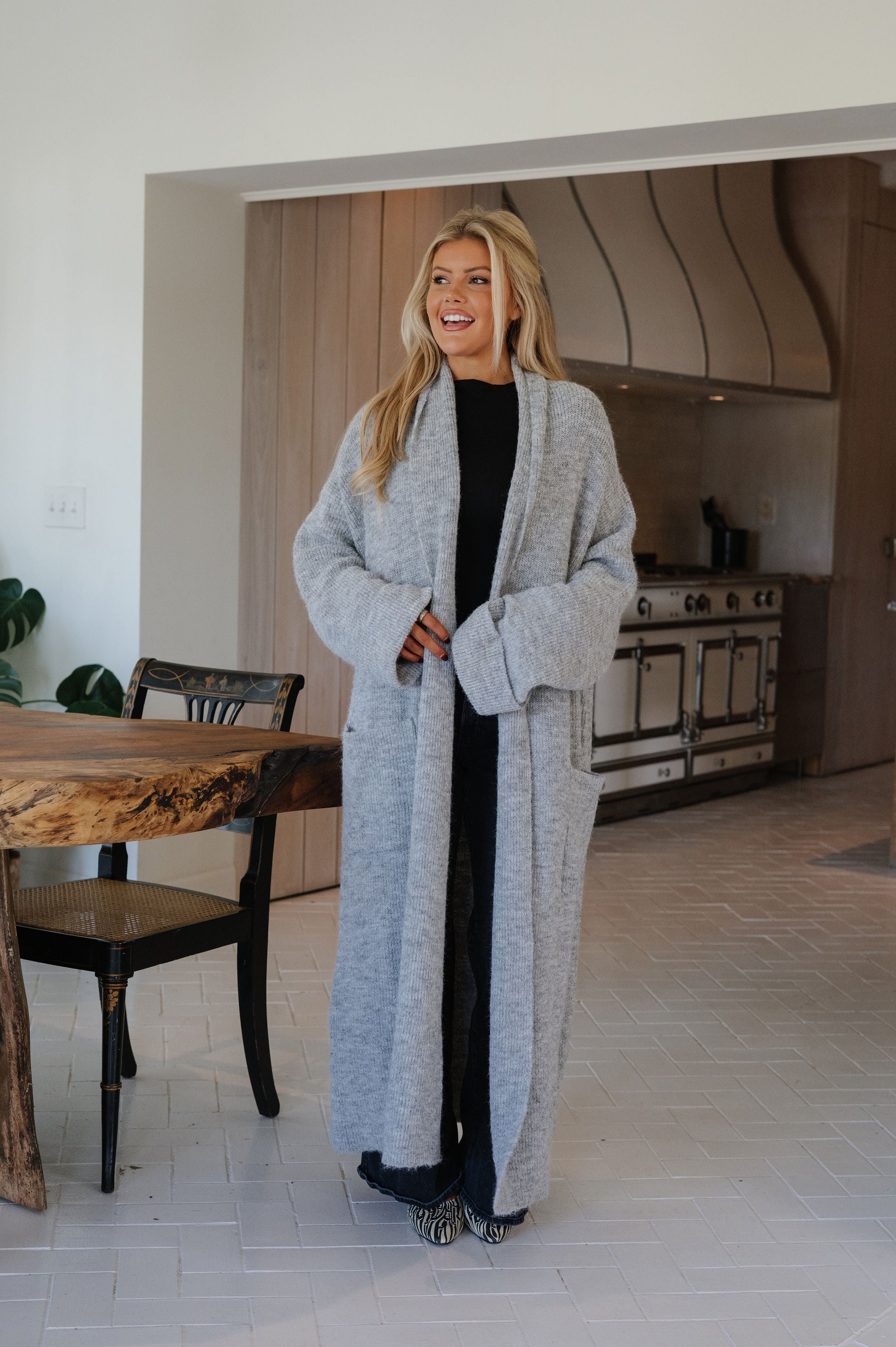 Shawl Collar Open Cardigan-Heathered Grey