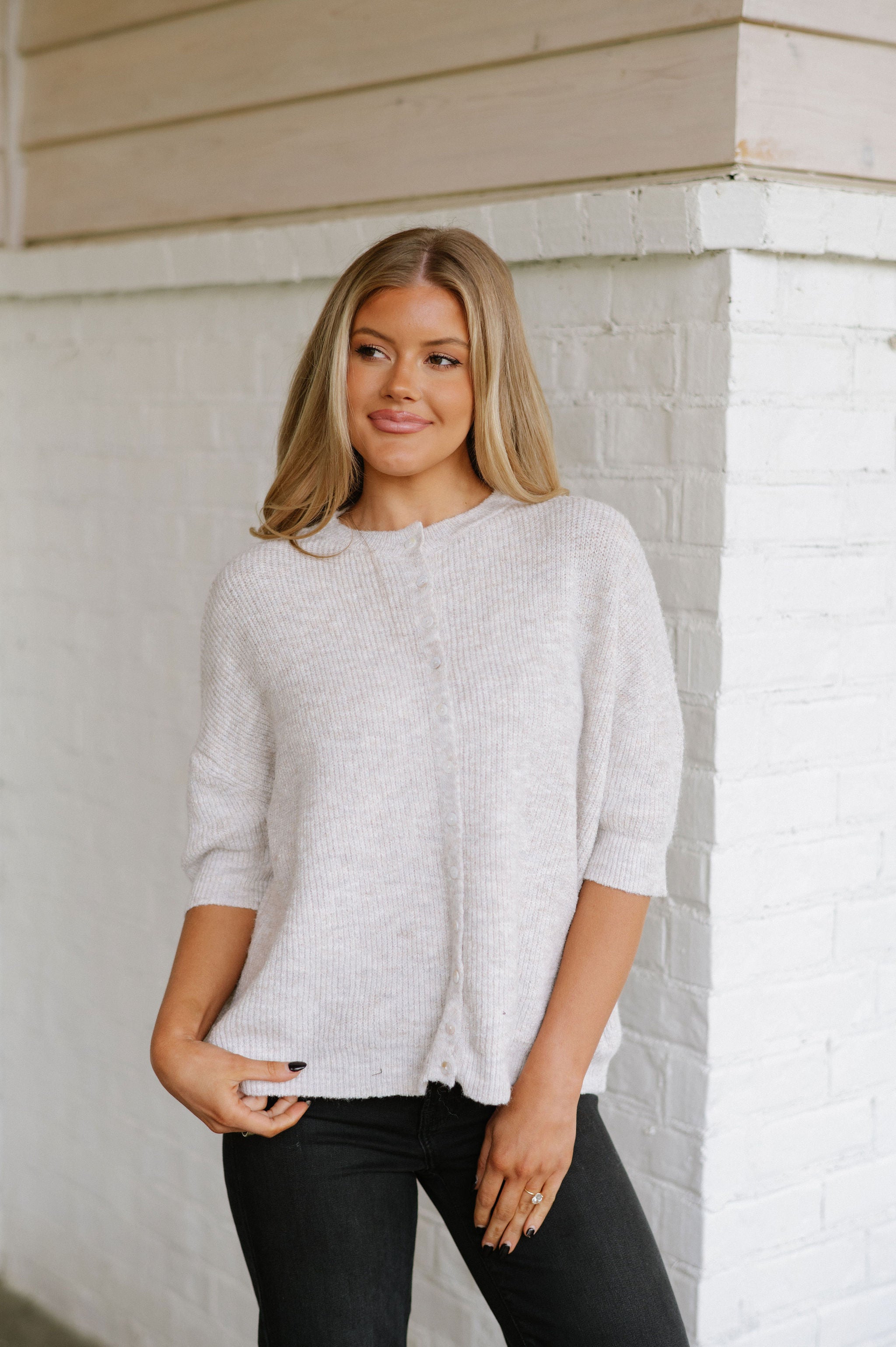 Blair Quarter Sleeve Cardigan- Oatmeal