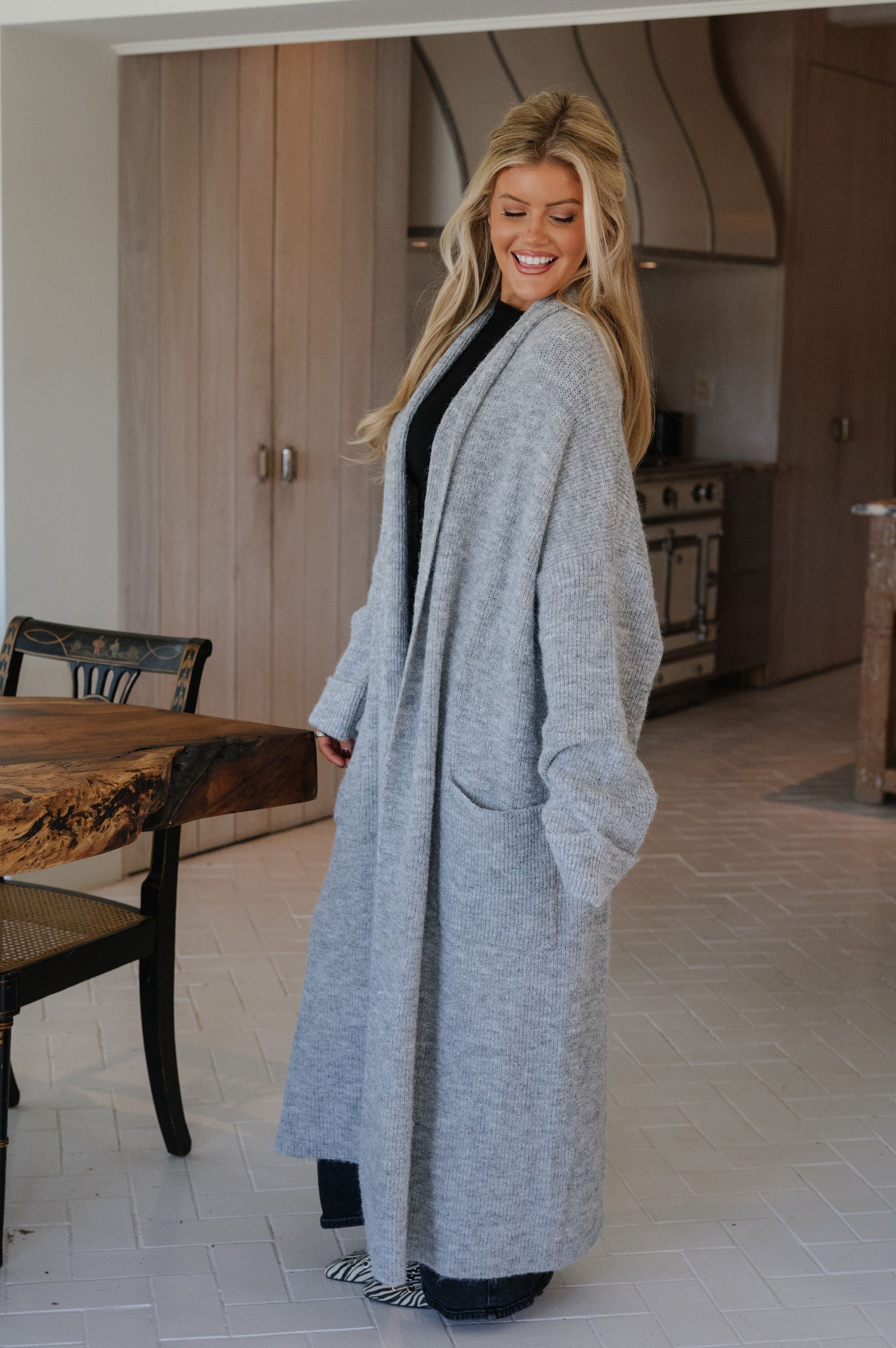 Shawl Collar Open Cardigan-Heathered Grey