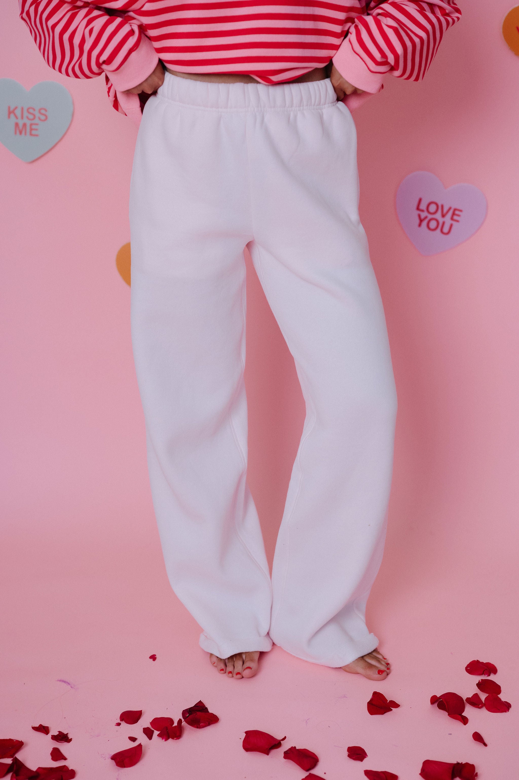 Lani Fleece Wide Leg Sweatpants-Pale Pink