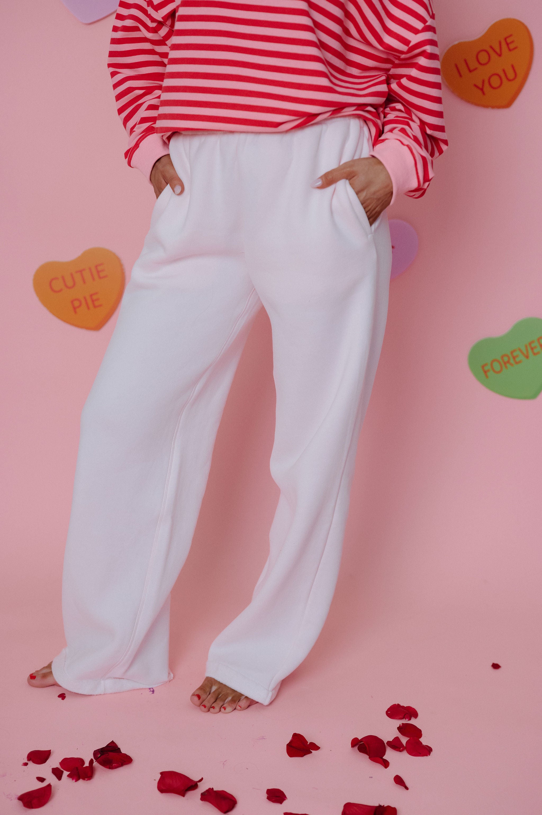 Lani Fleece Wide Leg Sweatpants-Pale Pink