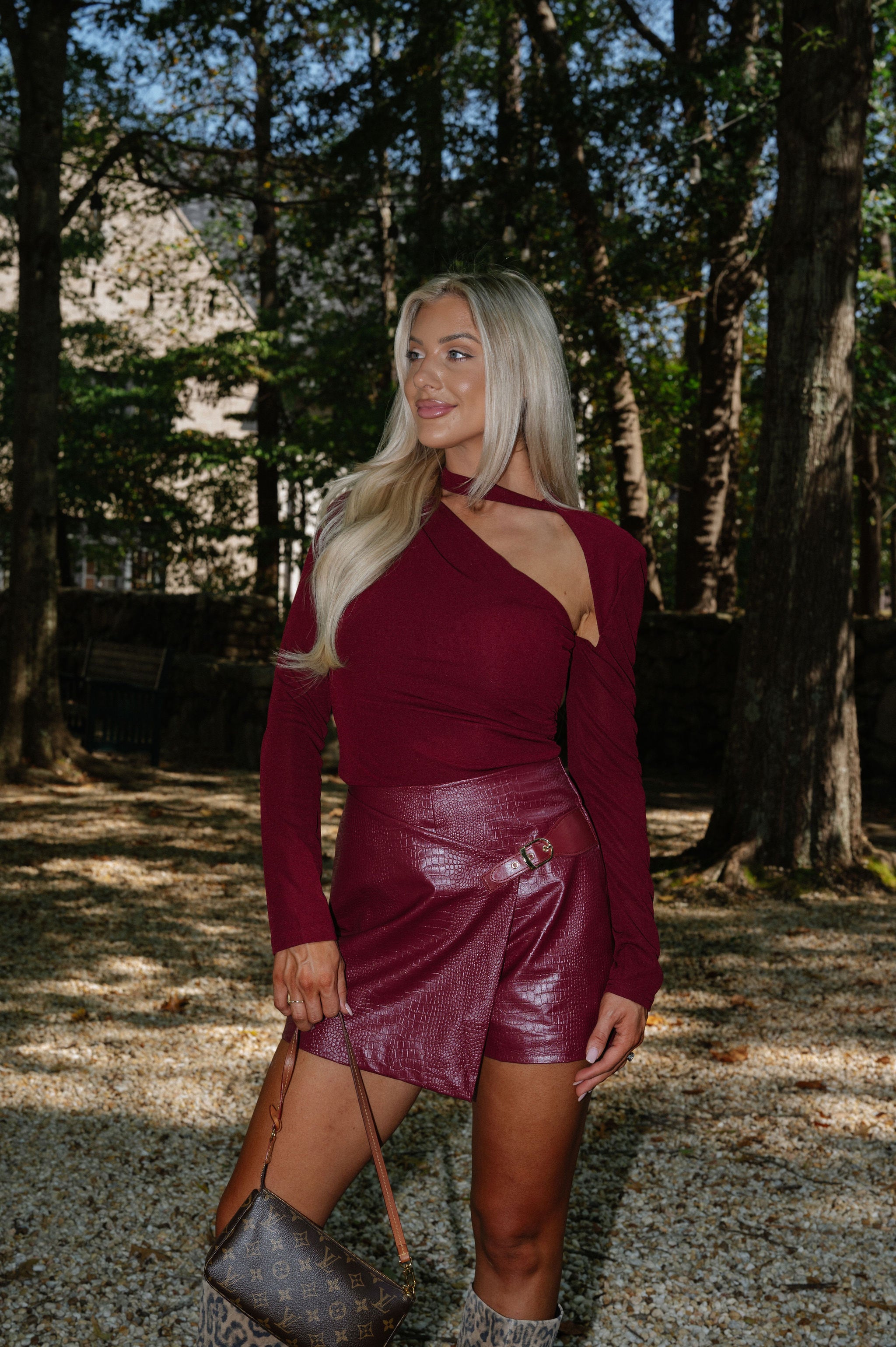 Heidi Crocodile Skort-Maroon