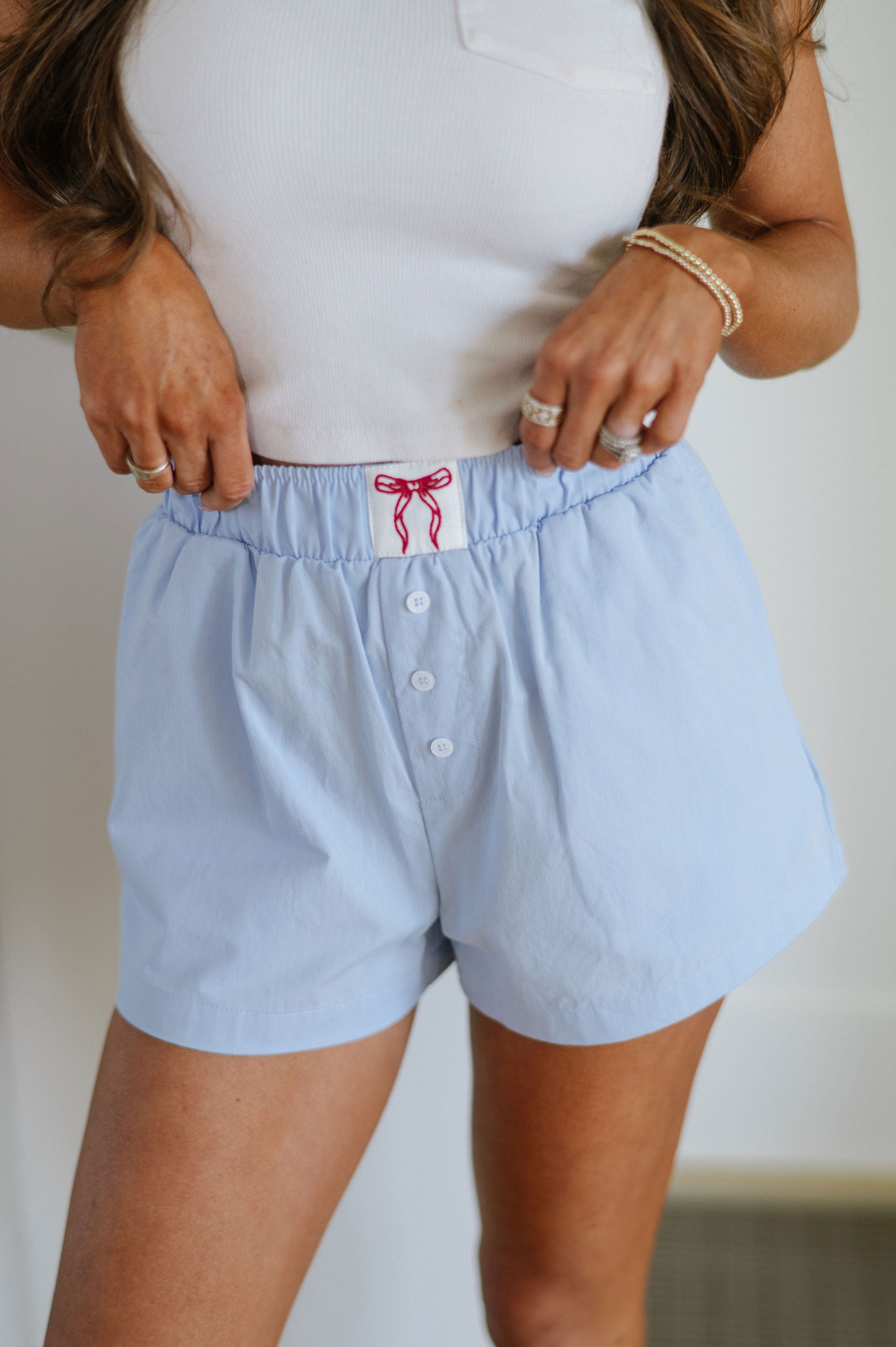 High Waisted Boxy Shorts-Light Blue