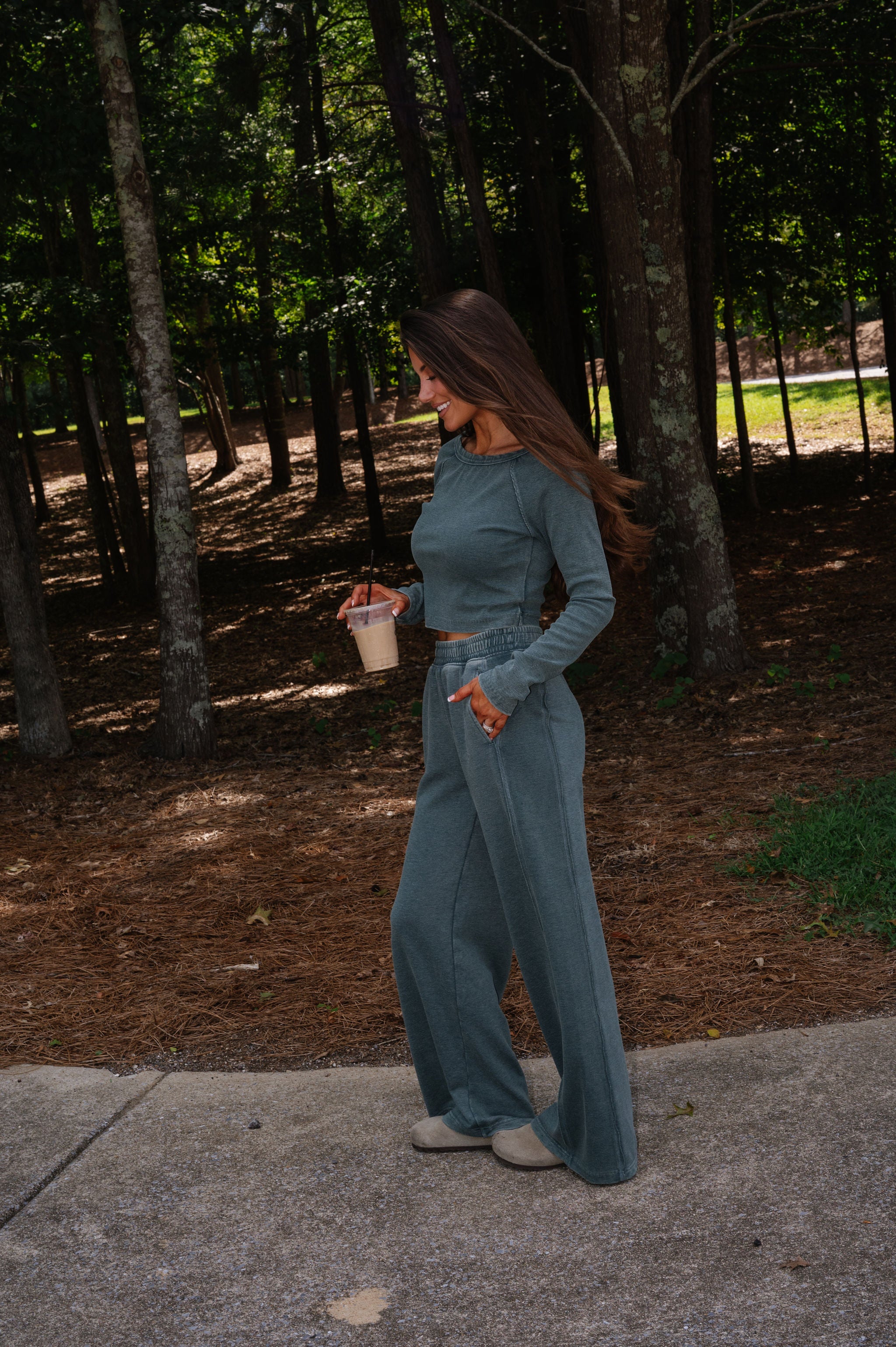 Harleigh Mineral Washed French Terry Set-Peacock