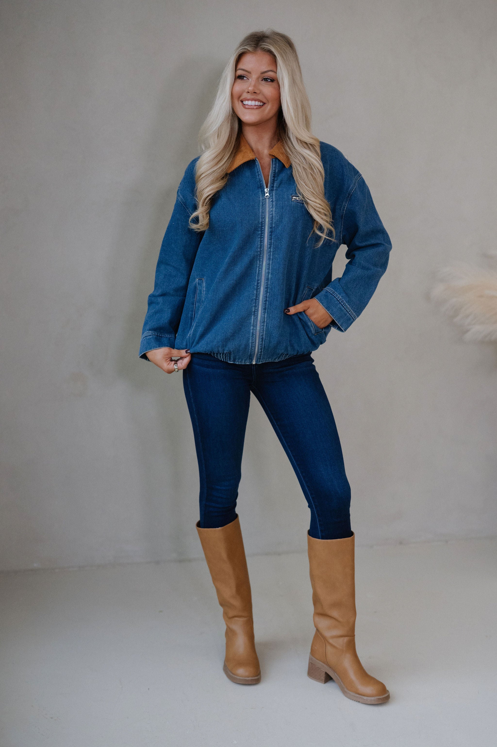 Annie Corduroy Collar Jacket-Denim
