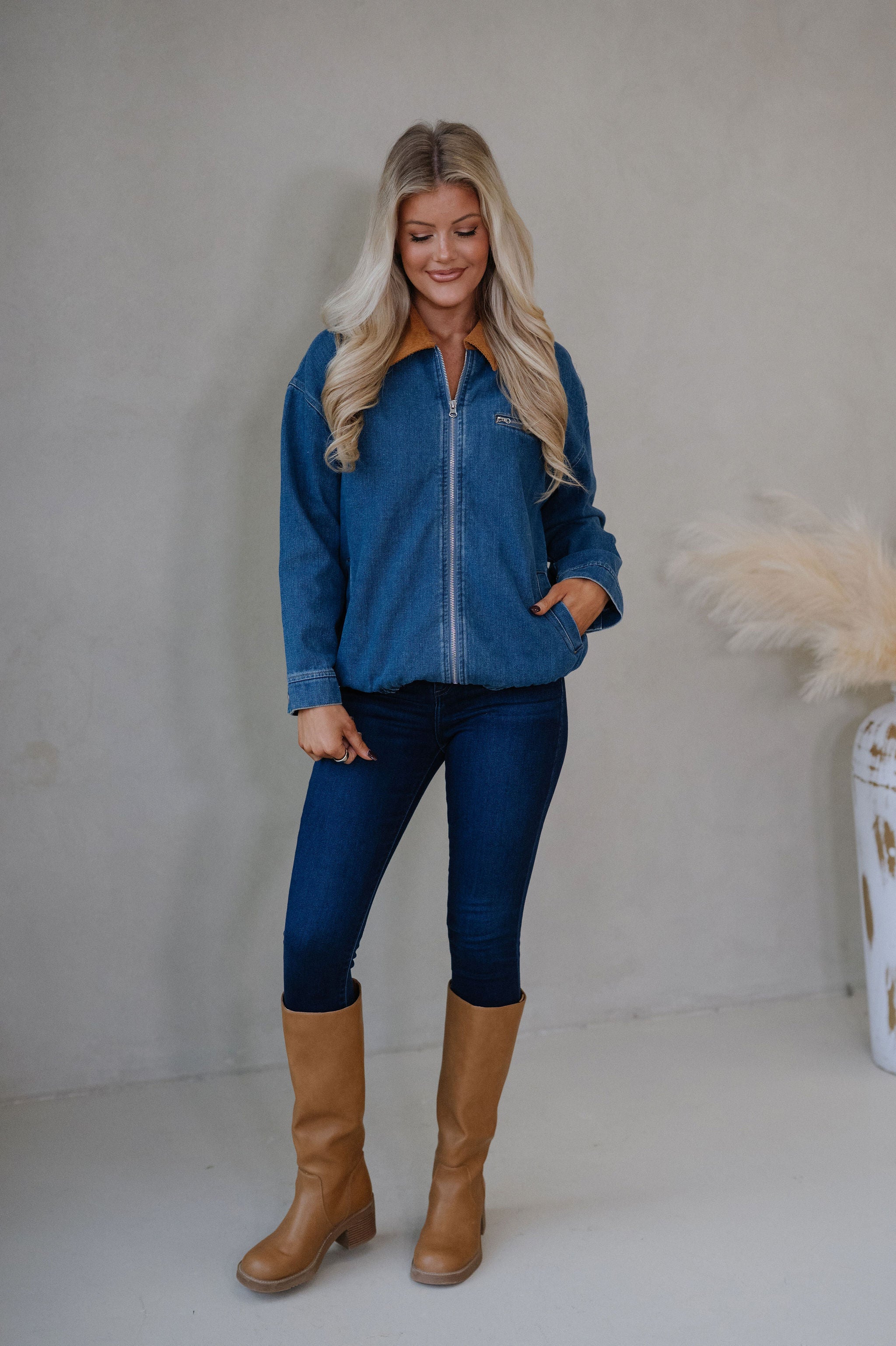 Annie Corduroy Collar Jacket-Denim