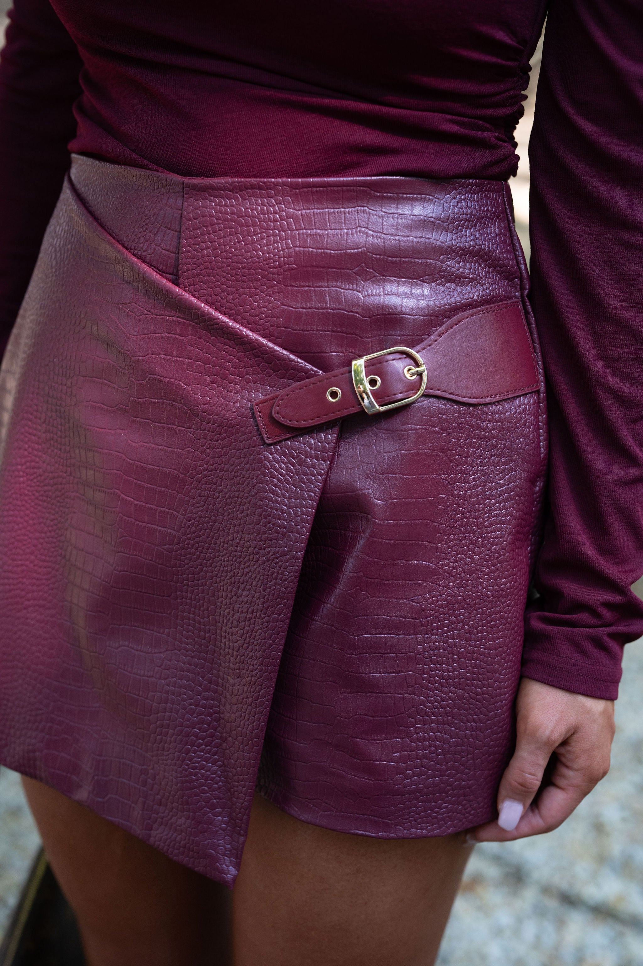 Heidi Crocodile Skort-Maroon