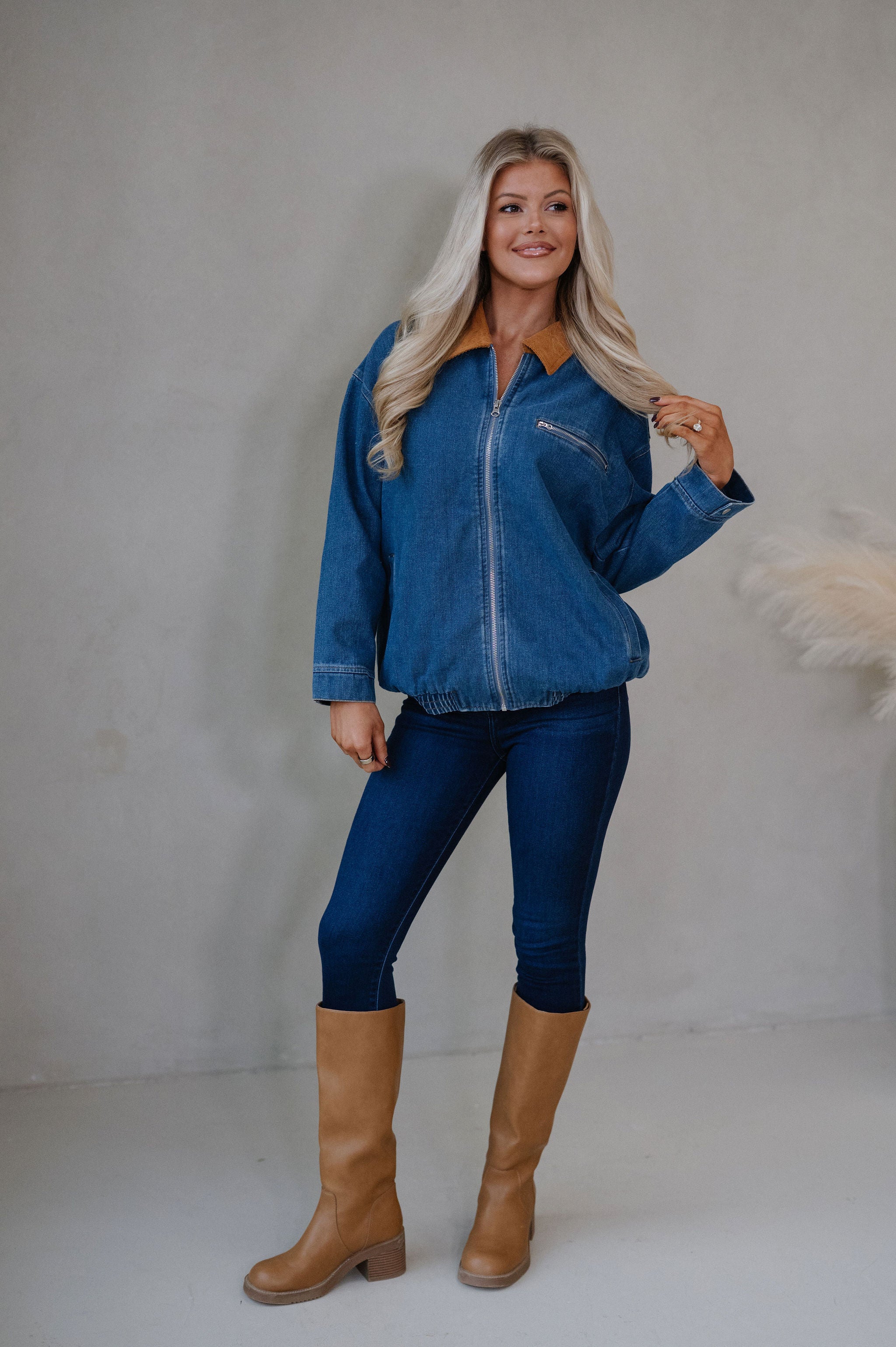 Annie Corduroy Collar Jacket-Denim
