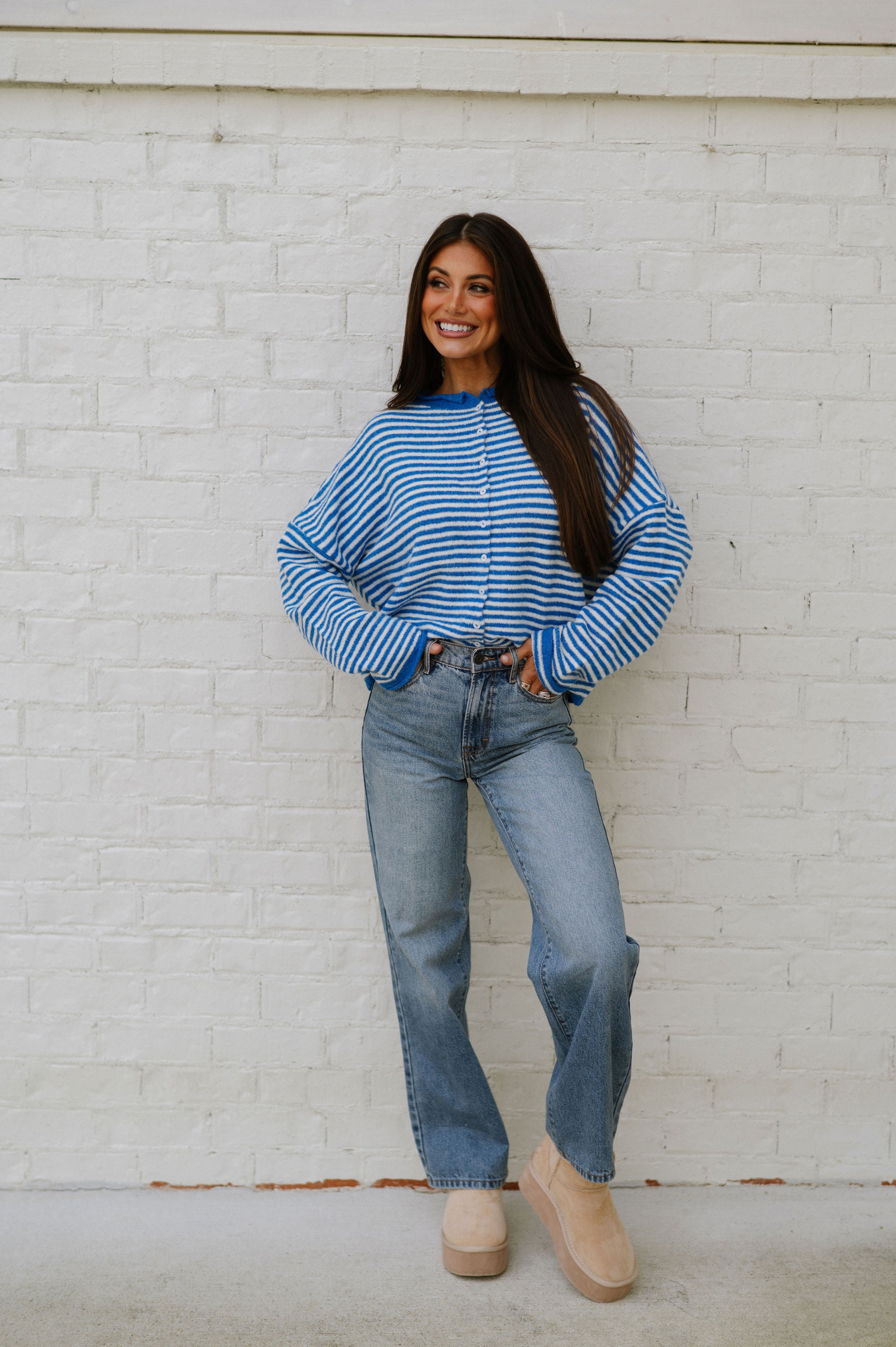 Mallory Mini Striped Cardigan- Blue