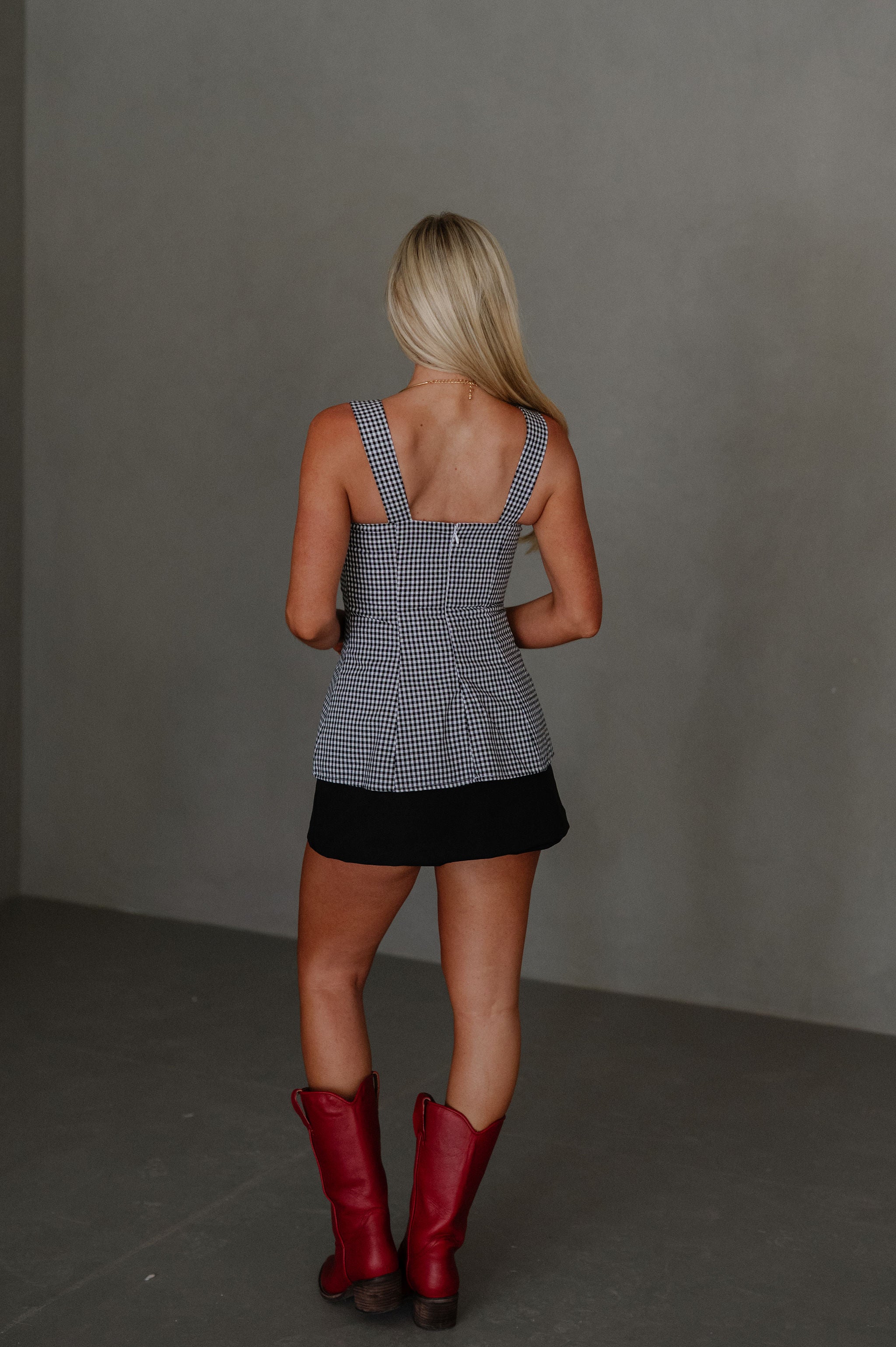 Felicia Checkered Top-Black/White
