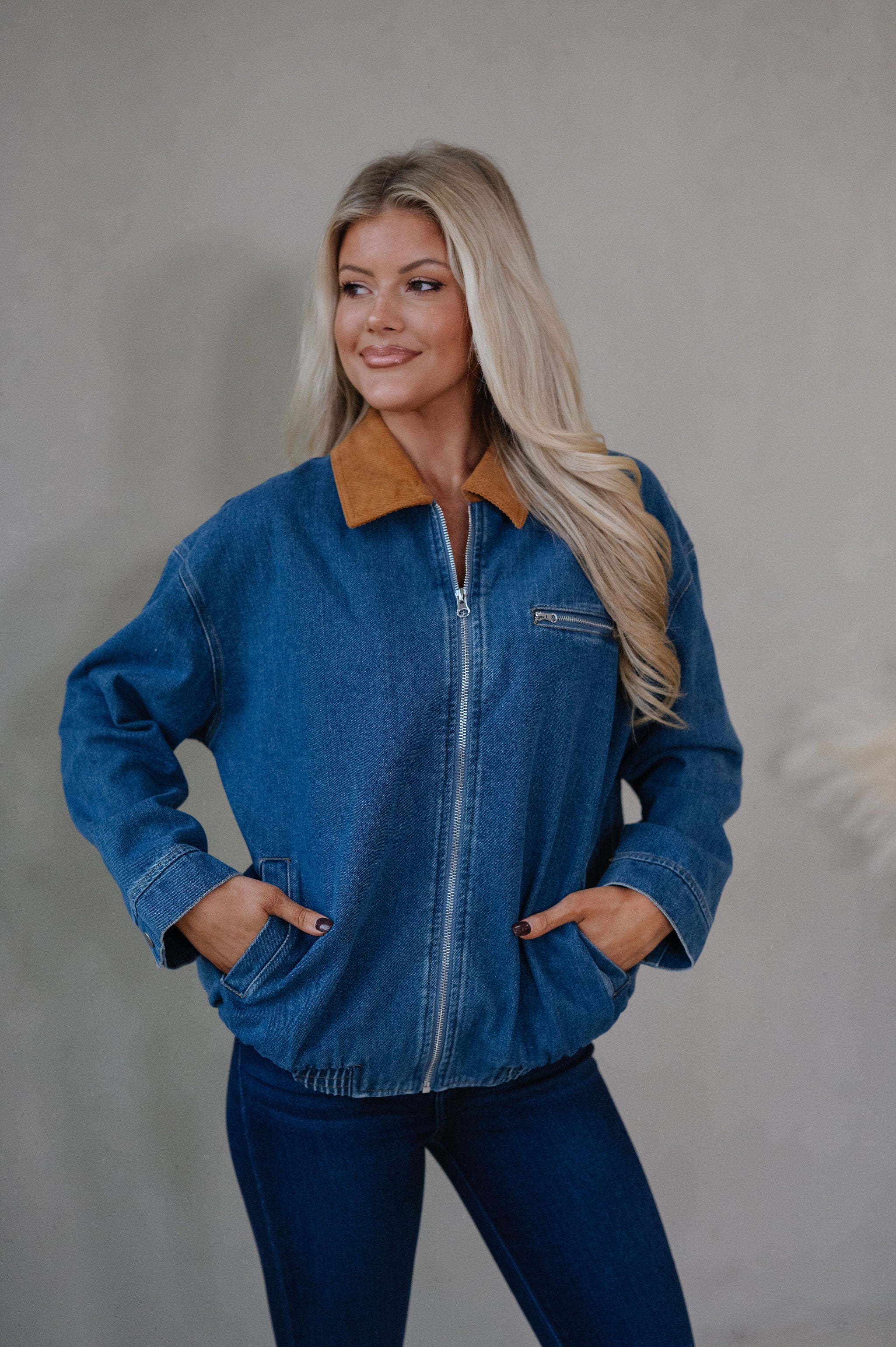 Annie Corduroy Collar Jacket-Denim
