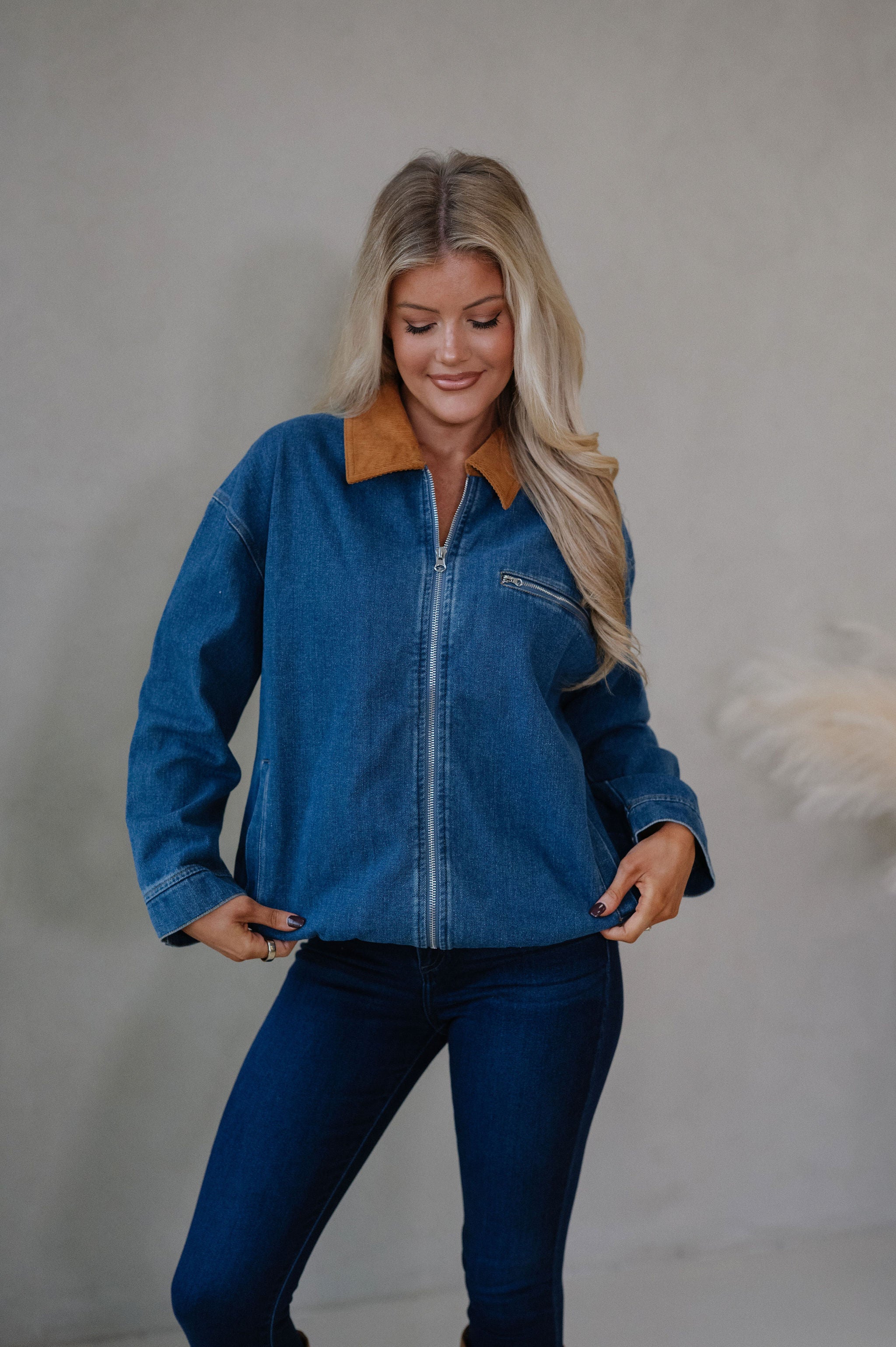 Annie Corduroy Collar Jacket-Denim
