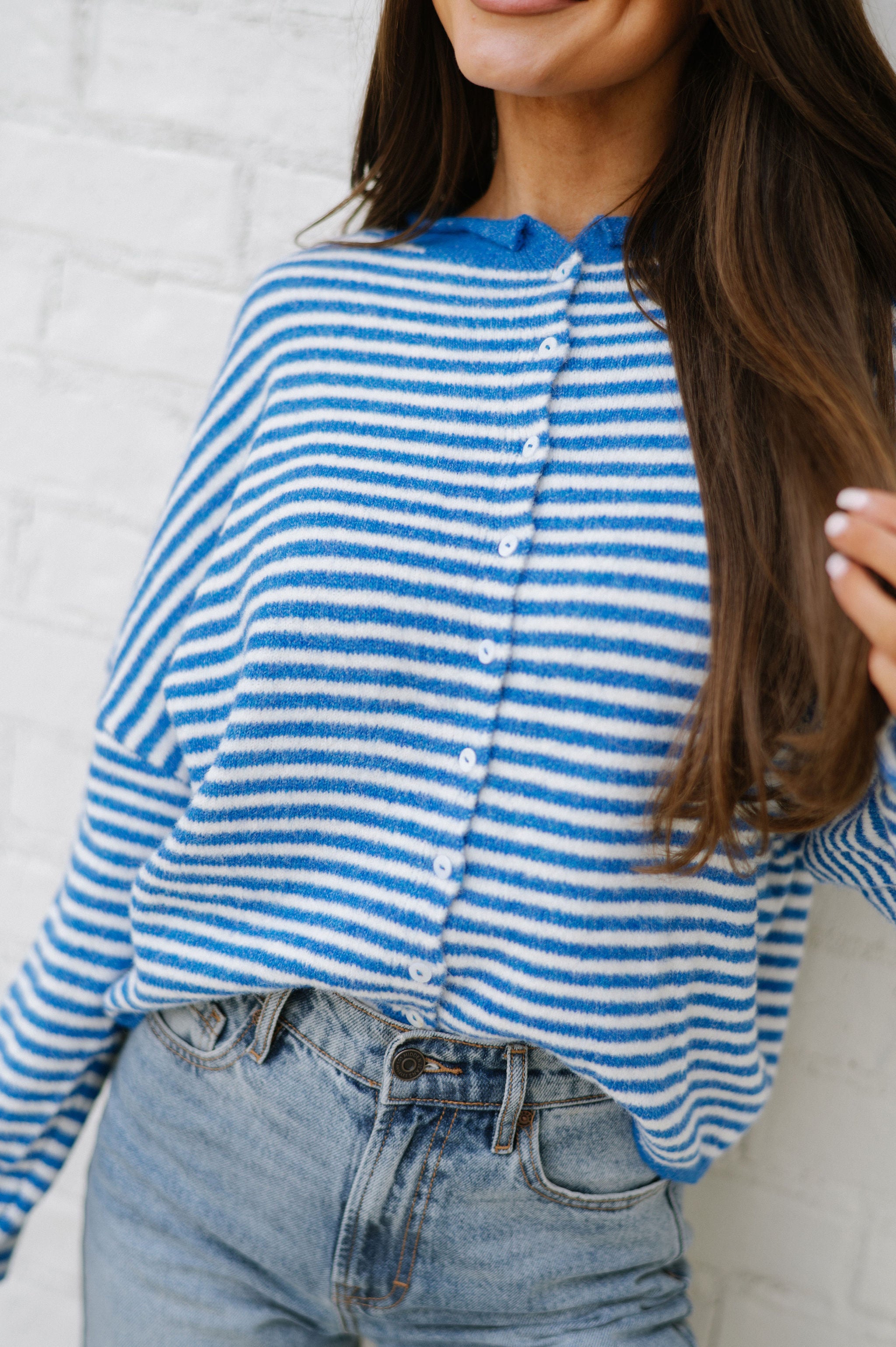 Mallory Mini Striped Cardigan- Blue