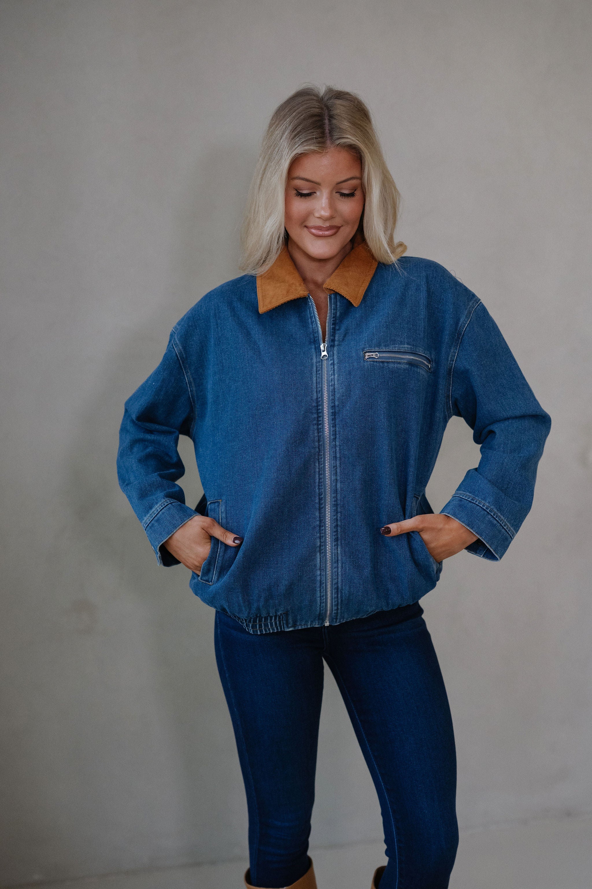 Annie Corduroy Collar Jacket-Denim