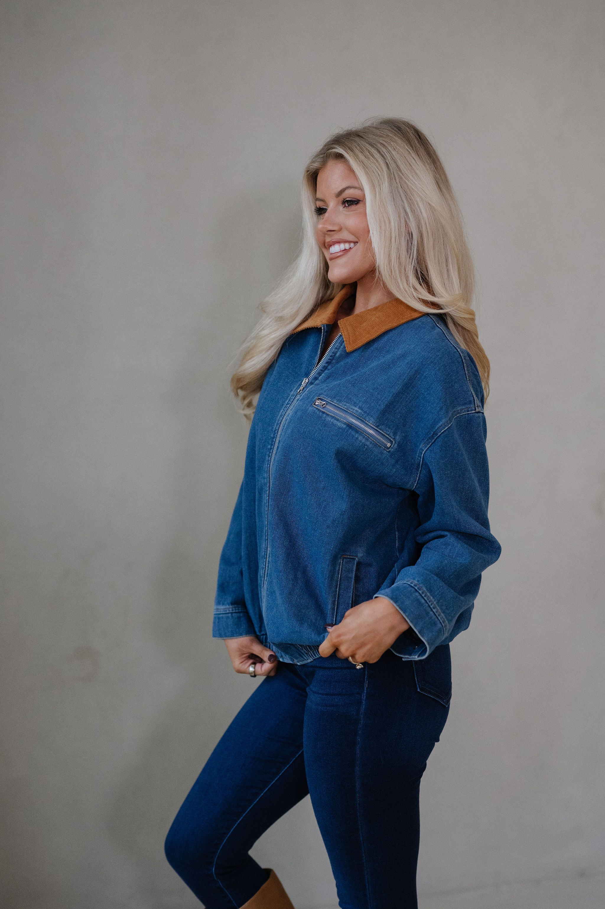 Annie Corduroy Collar Jacket-Denim