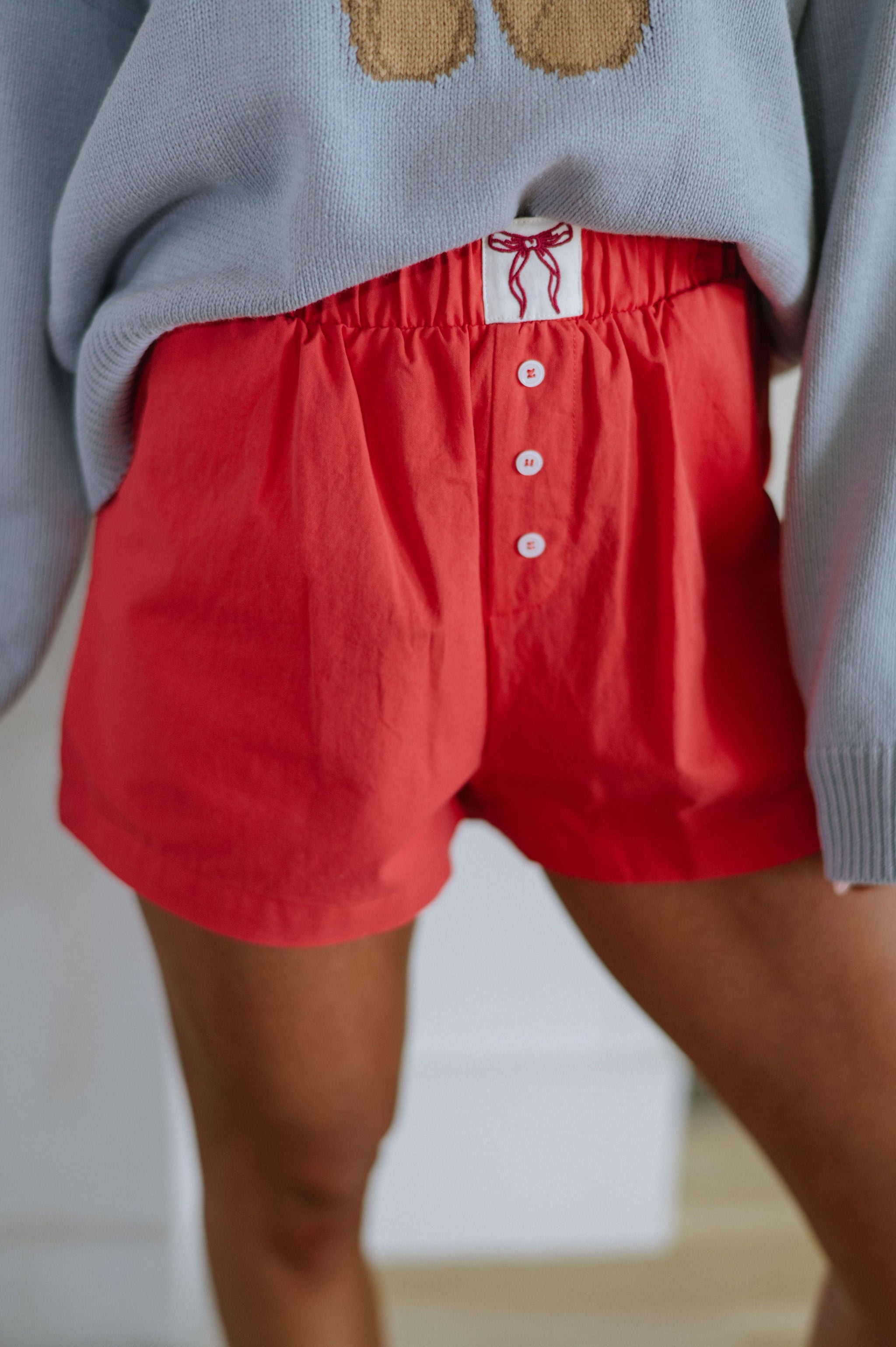 High Waisted Boxy Shorts-Red